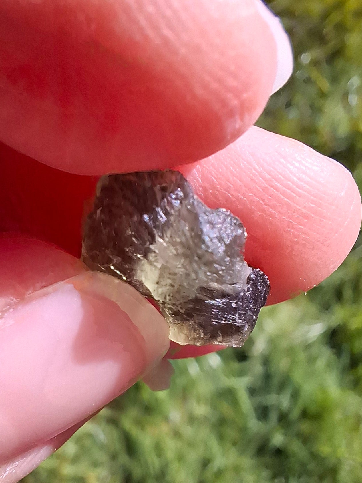 DRILLED Moldavite Piece, 1g, Tektite (Ref: D12)