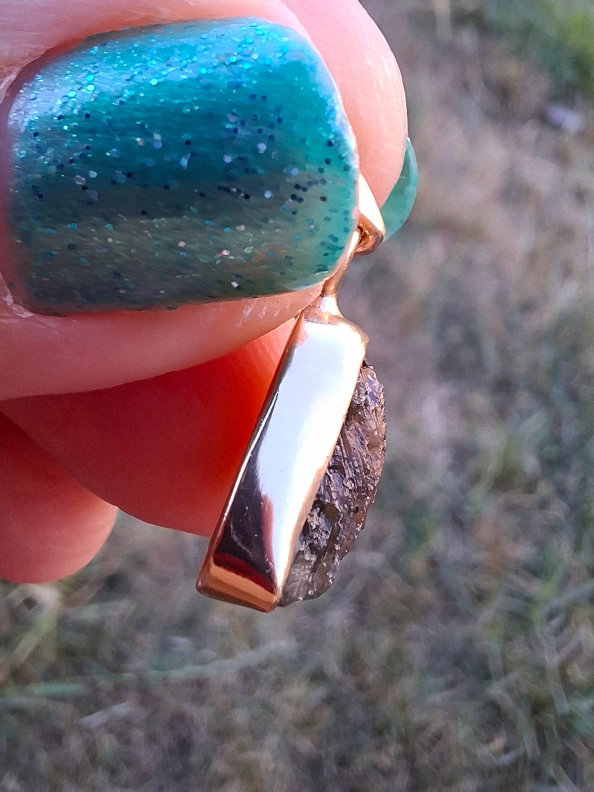 Moldavite Pendant, 14K GOLD Plated, Tektite (Ref: P449)