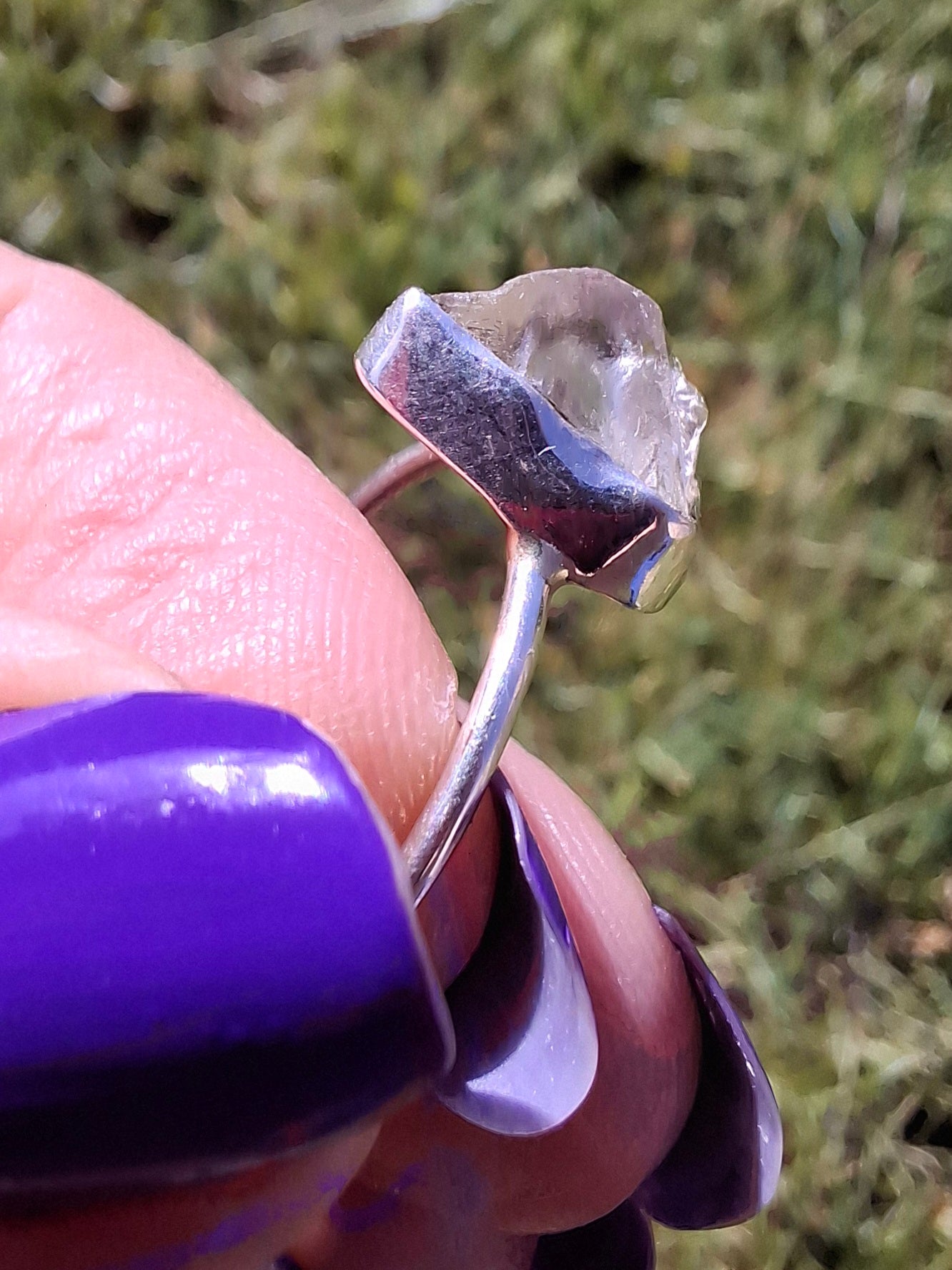 Libyan Desert Glass Ring, size large S, 925 Silver, Tektite (Ref: LR46)