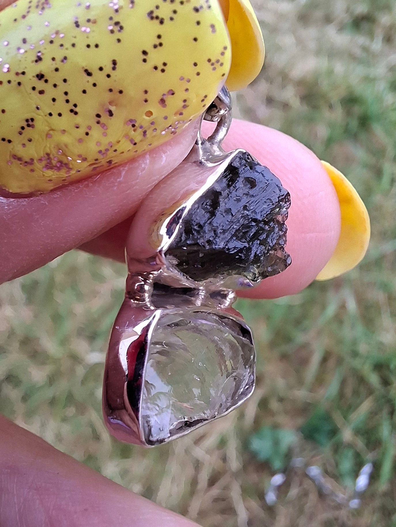 Moldavite & Libyan Desert Glass Pendant, 925 Silver, Tektite (Ref: MLP8)