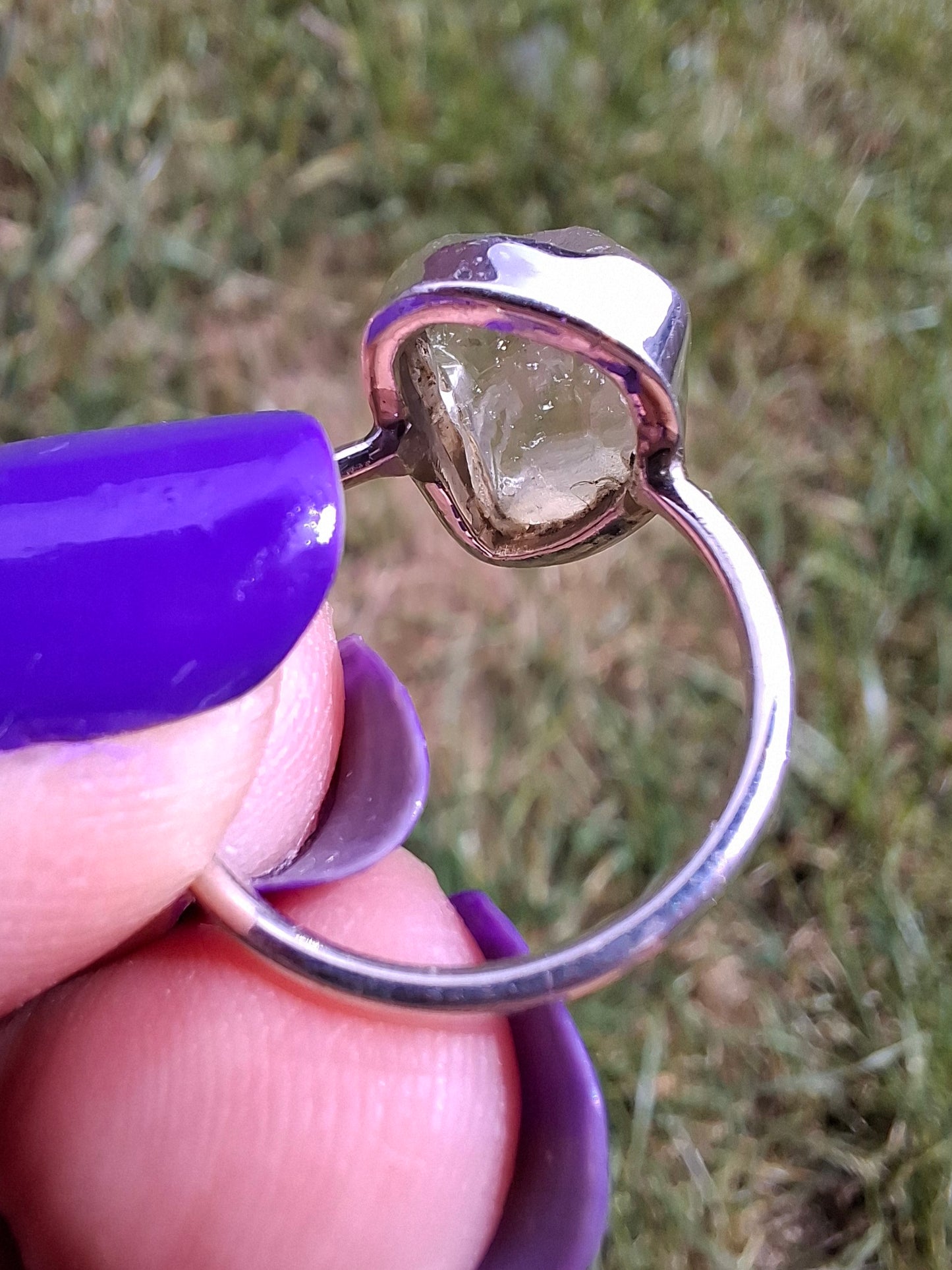 Libyan Desert Glass Ring, size large K, 925 Silver, Tektite (Ref: LR13)