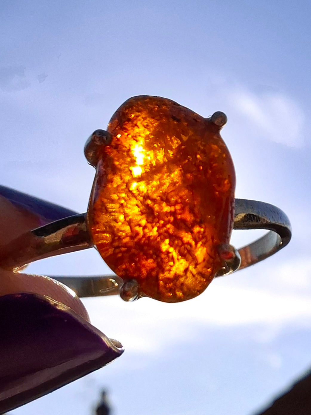 Baltic Amber Ring, size large X, 925 Silver, Fossil (Ref: AR32)