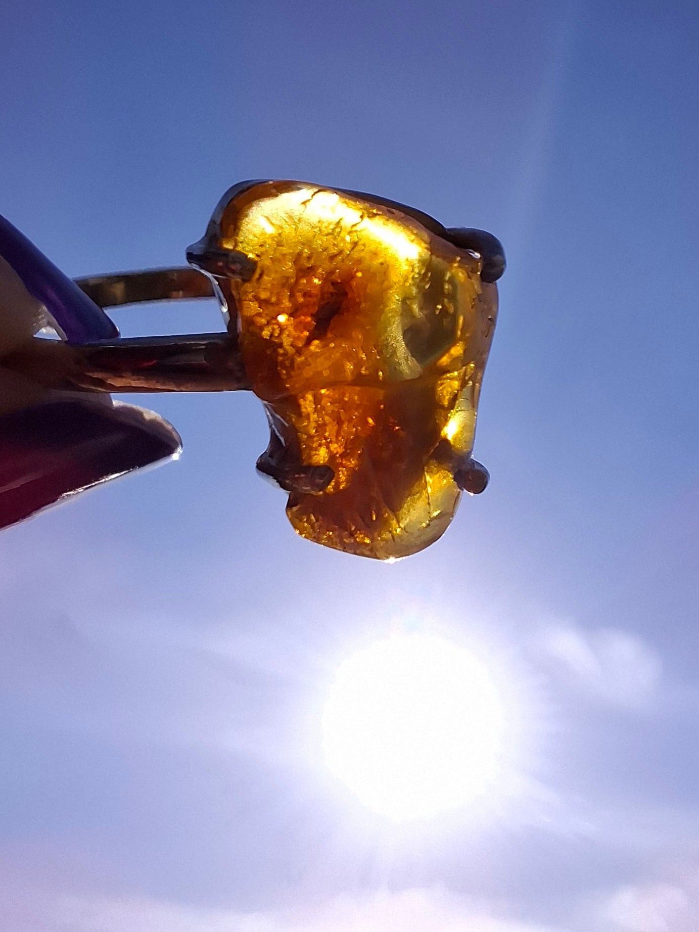 Baltic Amber Ring, size large X, 925 Silver, Fossil (Ref: AR36)