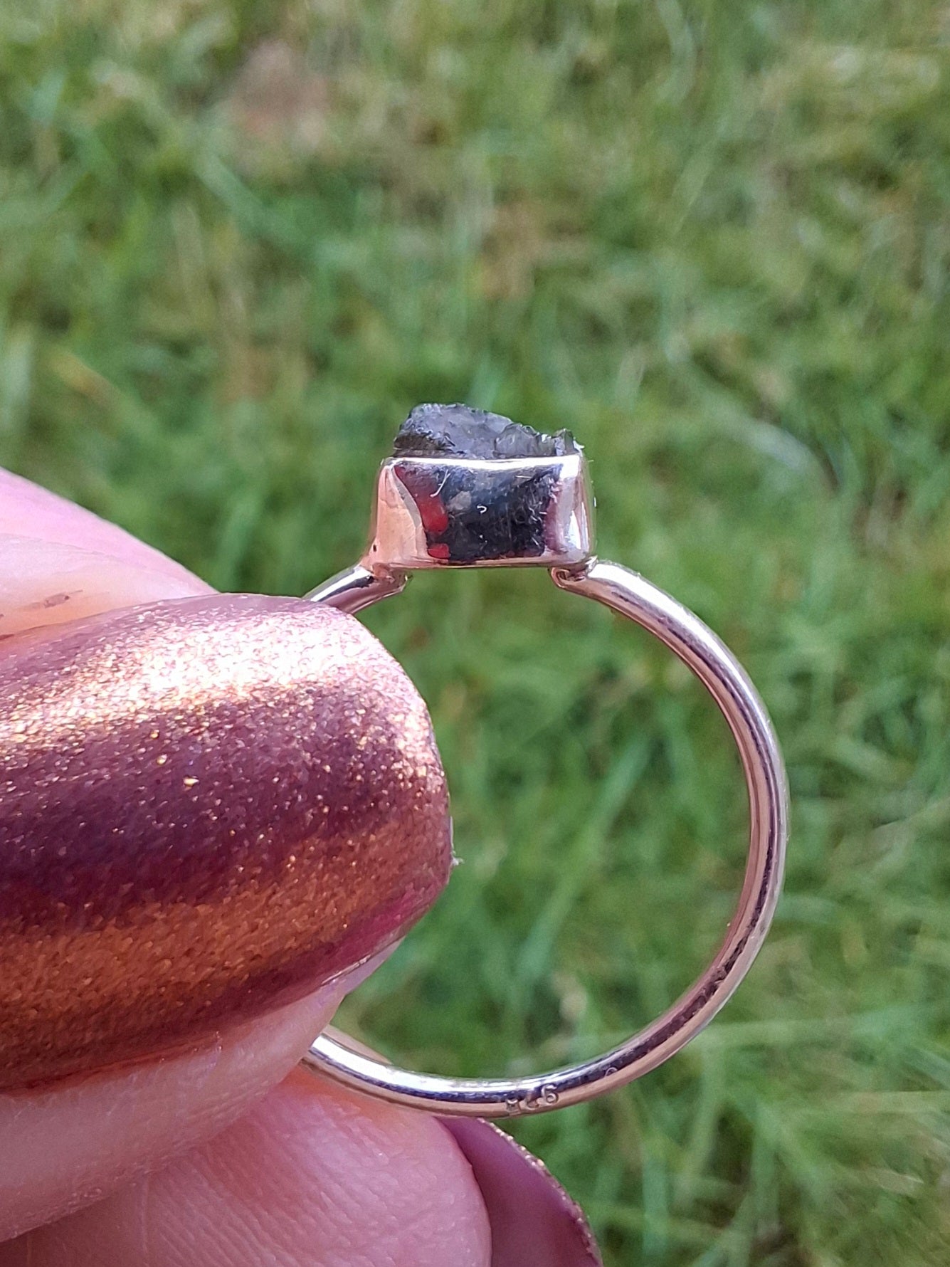 Moldavite Ring, Size small L, 925 Silver, Tektite (Ref: R34)