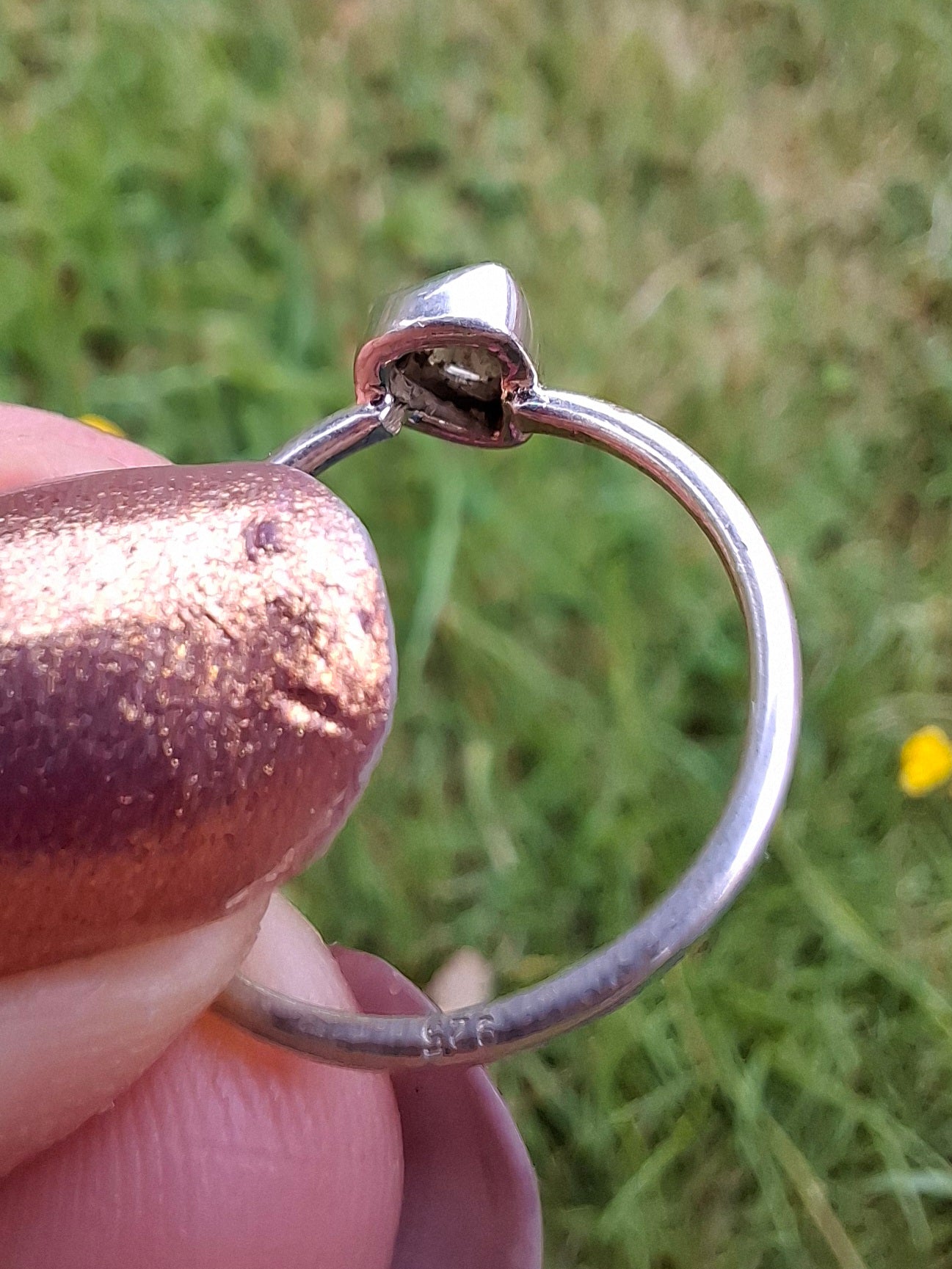 Moldavite's Ring, size large L/small M, 925 Silver, Tektite (Ref: R36)