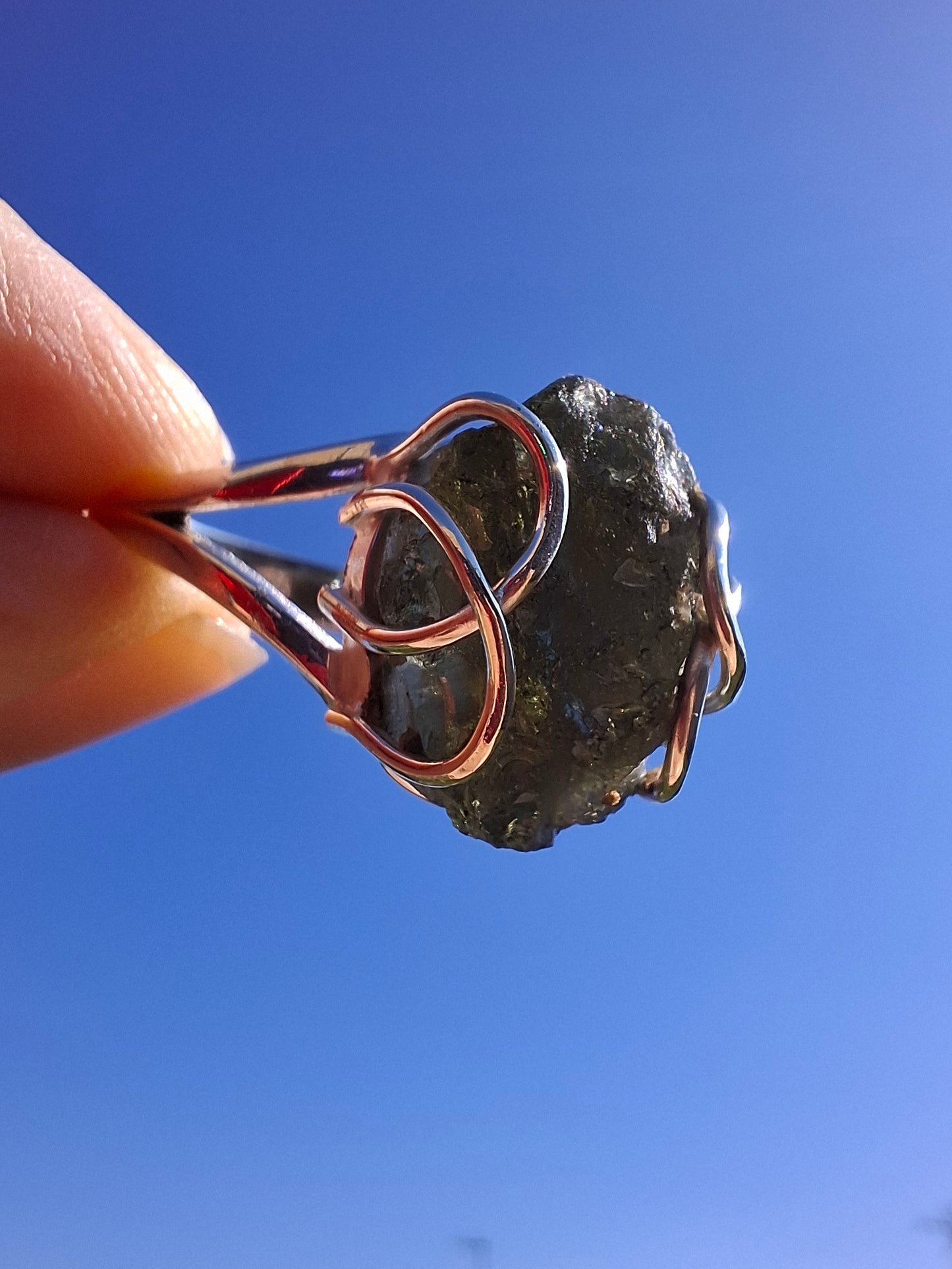 Moldavite Ring, size Y, 925 Silver, Tektite (Ref: R17)
