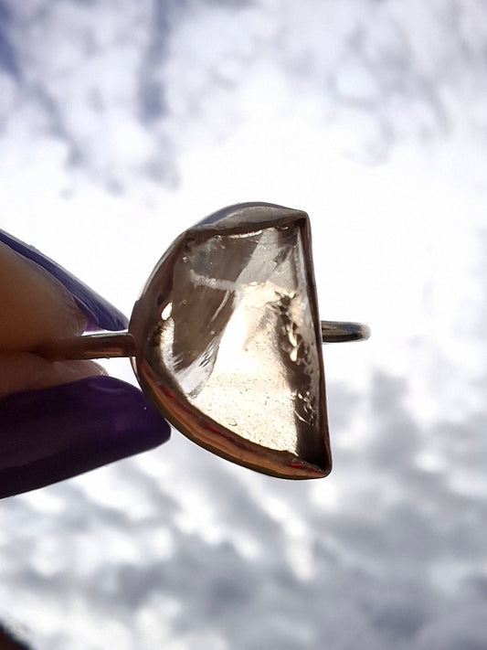 Libyan Desert Glass Ring, size W, 925 Silver, Tektite (Ref: LR61)