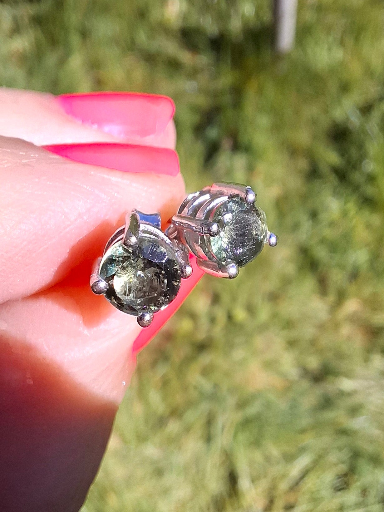 Moldavite (faceted) 5mm STUD EARRINGS, 925 Silver, Tektite (Ref: Pair43)