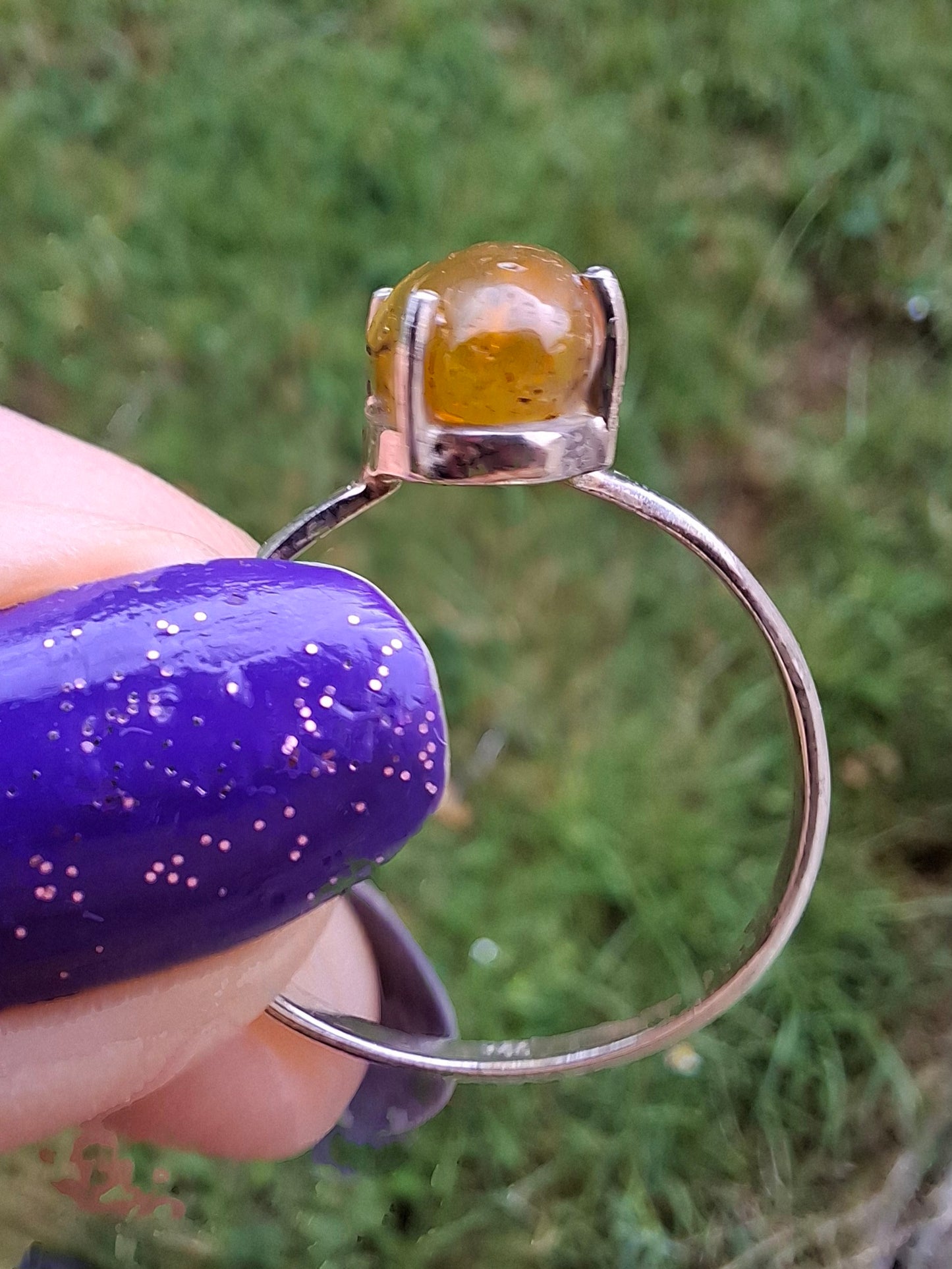 Baltic Amber Ring, size large Y, 925 Silver, Fossil (Ref: AR38)