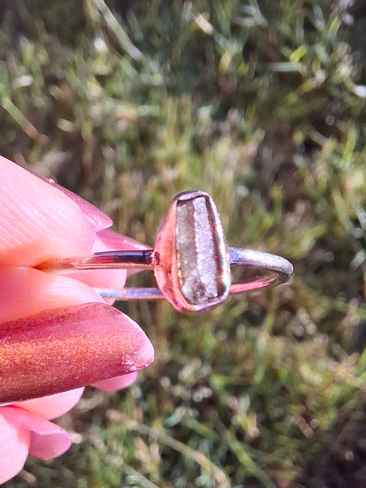 Moldavite Ring, size large T/small U, 925 Silver, Tektite (Ref: R71)