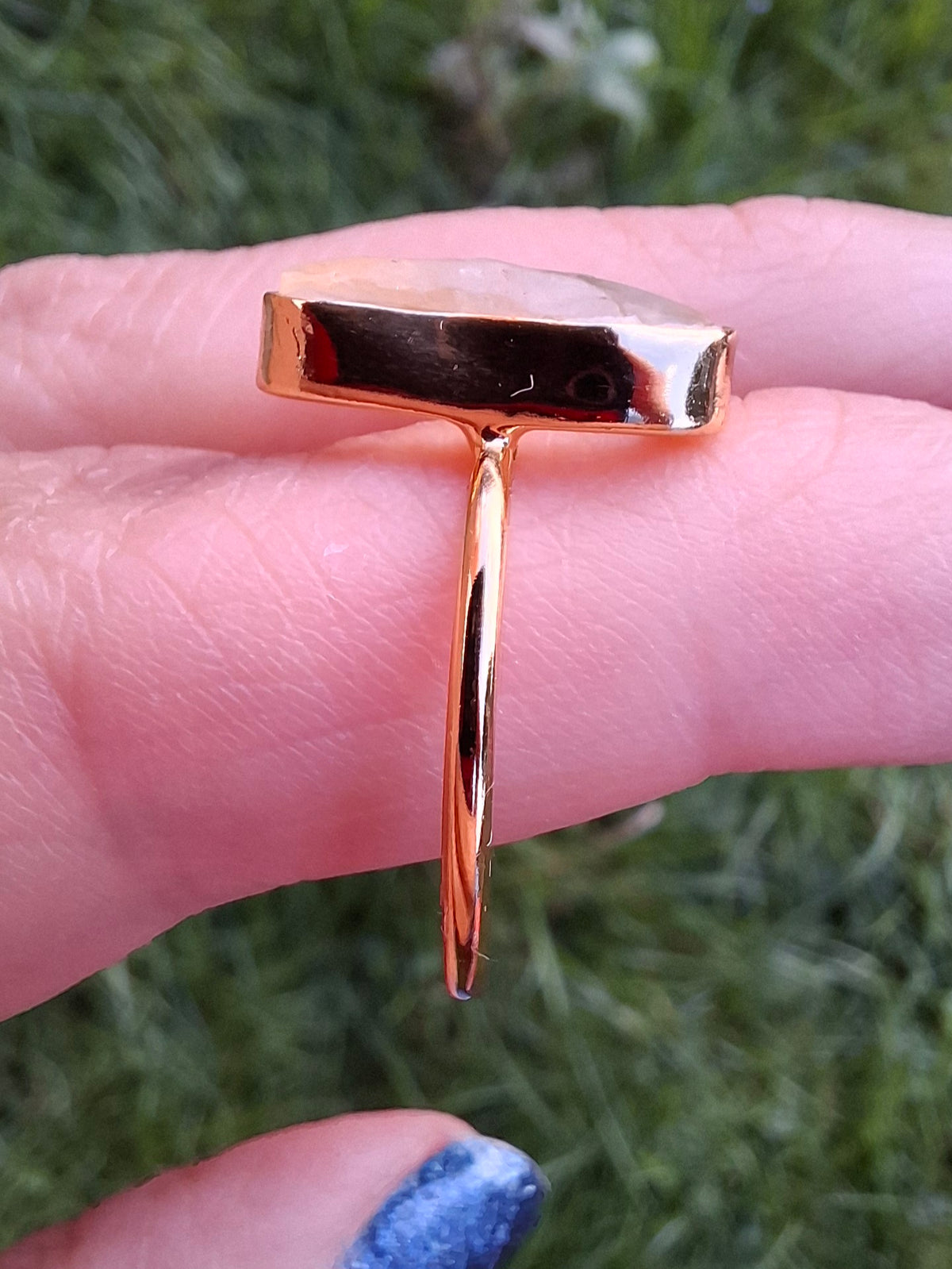 Libyan Desert Glass Ring, 14K GOLD Plated, size Q, Tektite (Ref: LR77)