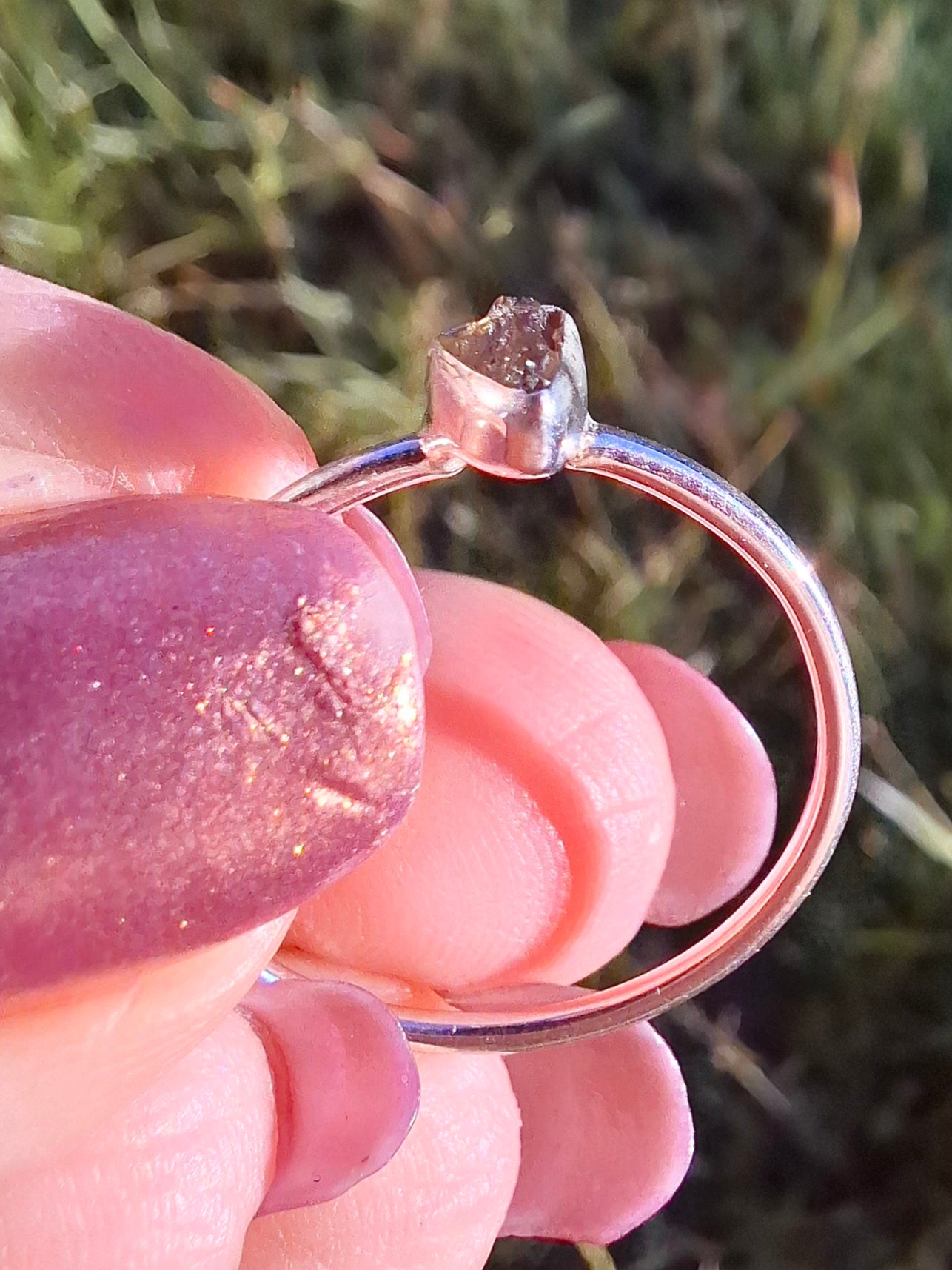 Moldavite Ring, size small T, 925 silver, Tektite (Ref: 56)