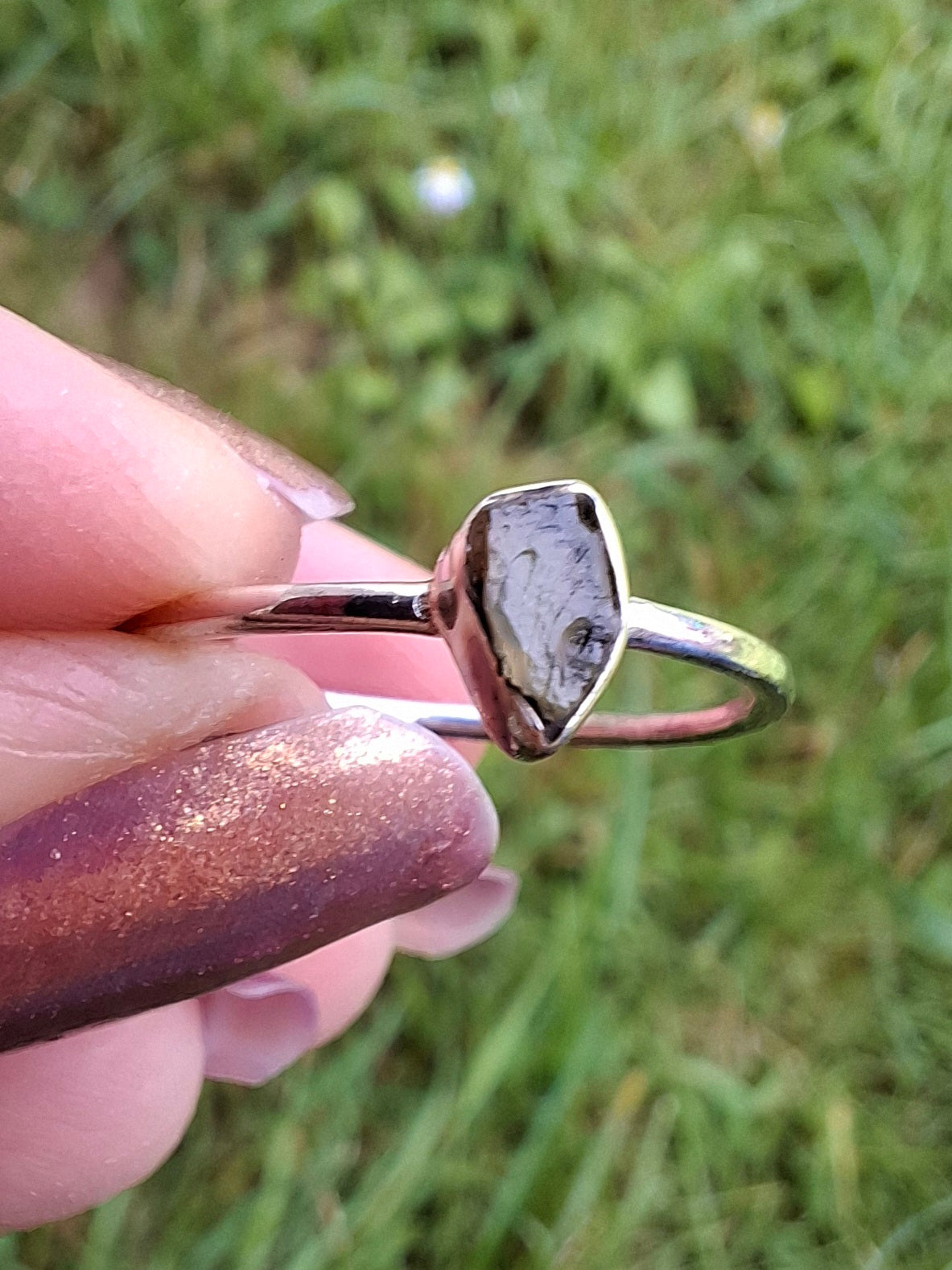 Moldavite Ring, size Q, 925 Silver, Tektite (Ref: R45)