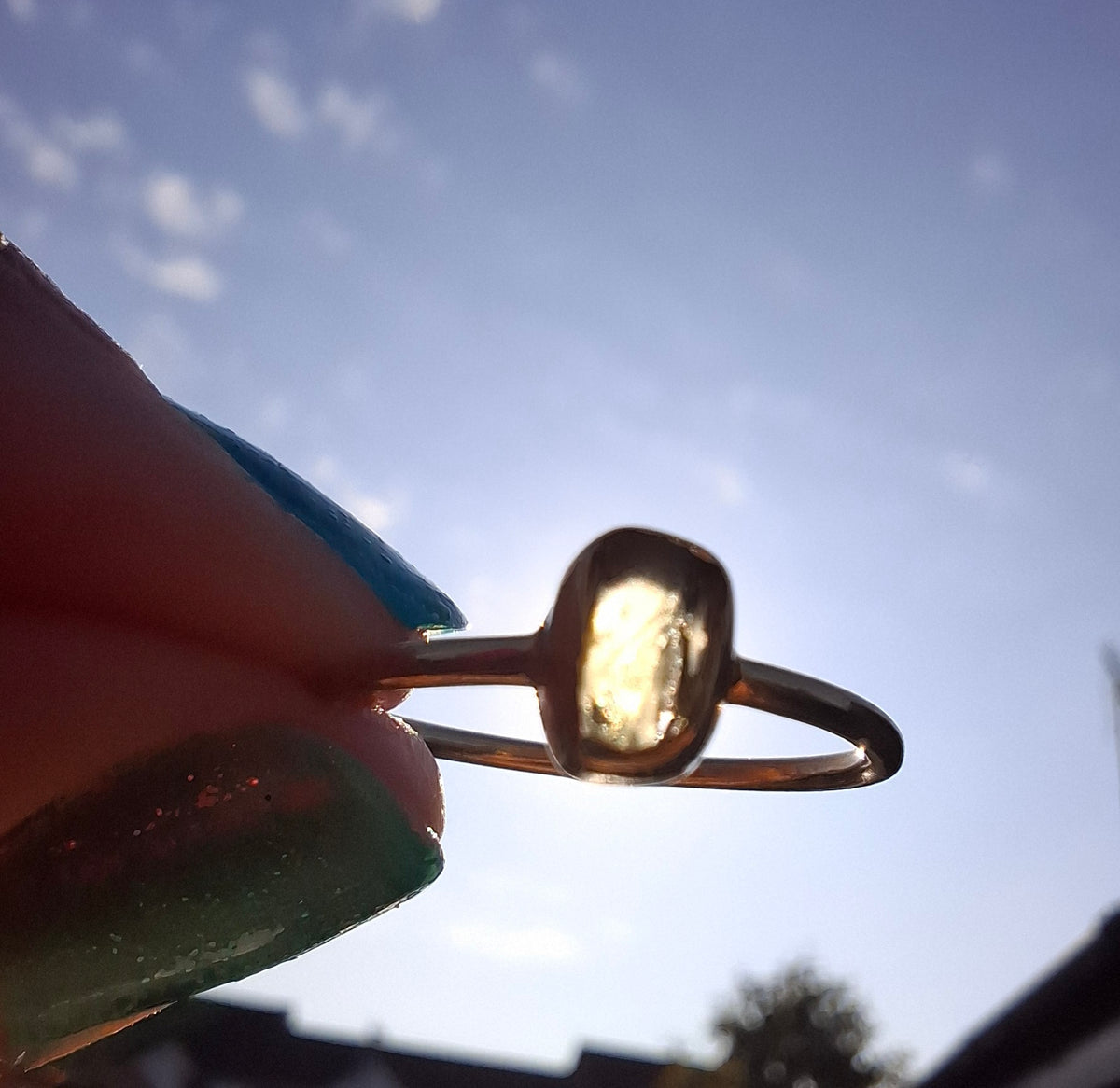 Moldavite Ring, 14K GOLD Plated, size large M, Tektite (Ref: R337)
