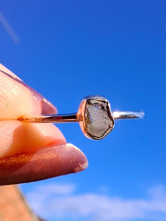 Moldavite Ring, size small R, 925 Silver, Tektite (Ref: R52)