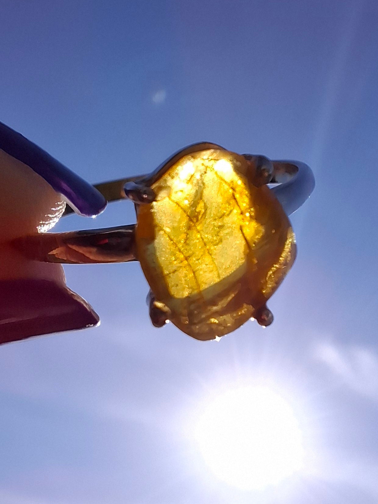 Baltic Amber Ring, size large X, 925 Silver, Fossil (Ref: AR33)
