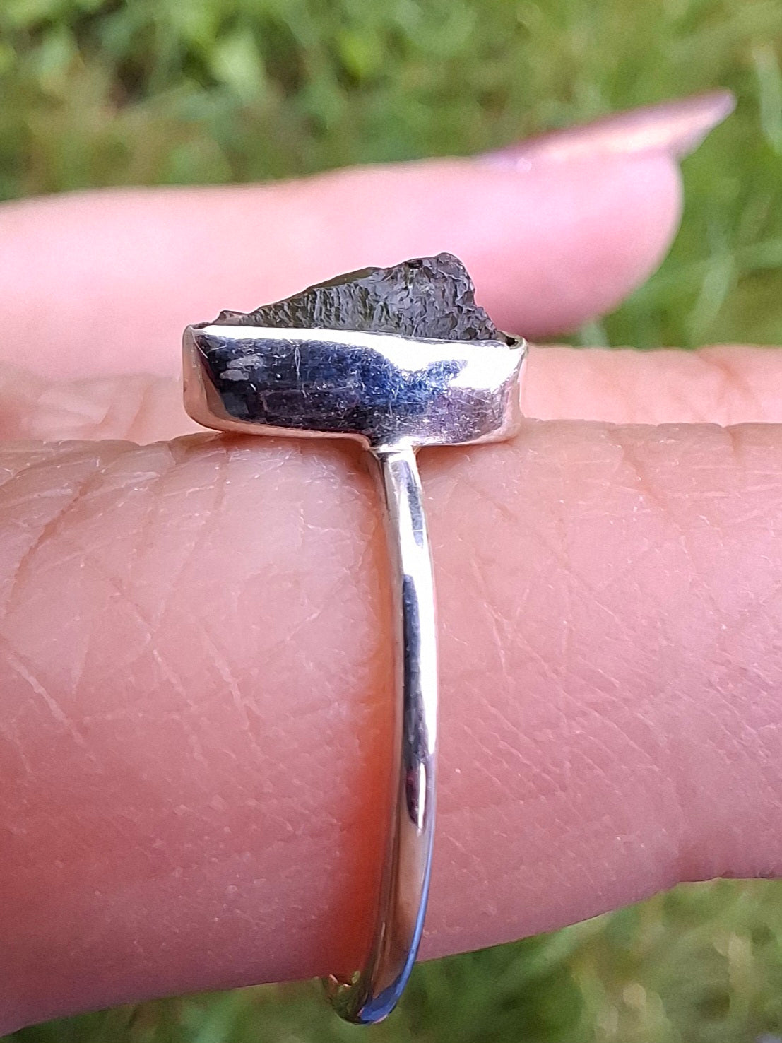 Moldavite Ring, size large K/small L, 925 Silver, Tektite (Ref: R57)