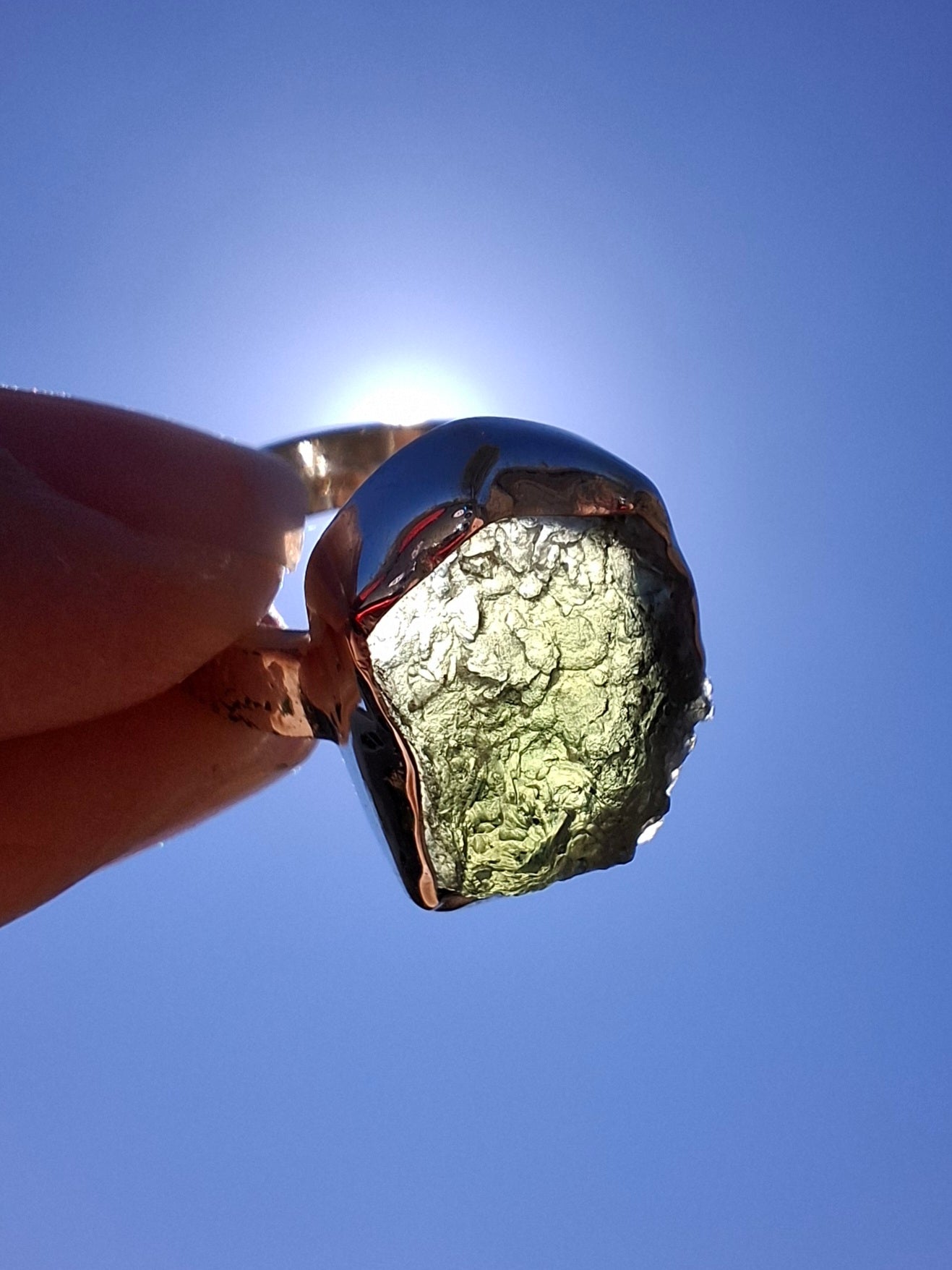 Modavite Ring, size J, 925 Silver, Tektite (Ref: R297)