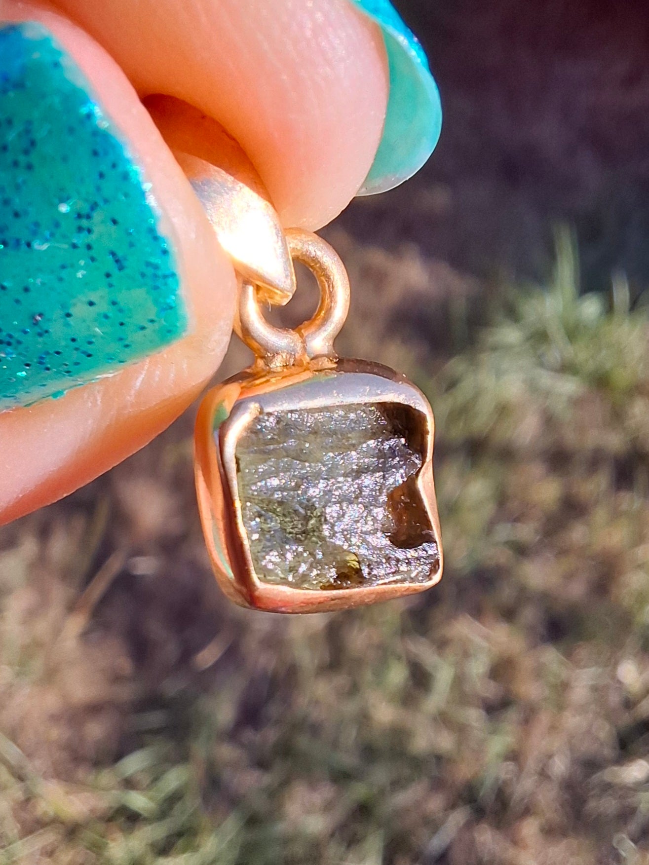 Moldavite Pendant, 14K GOLD Plated, Tektite (Ref: P453)
