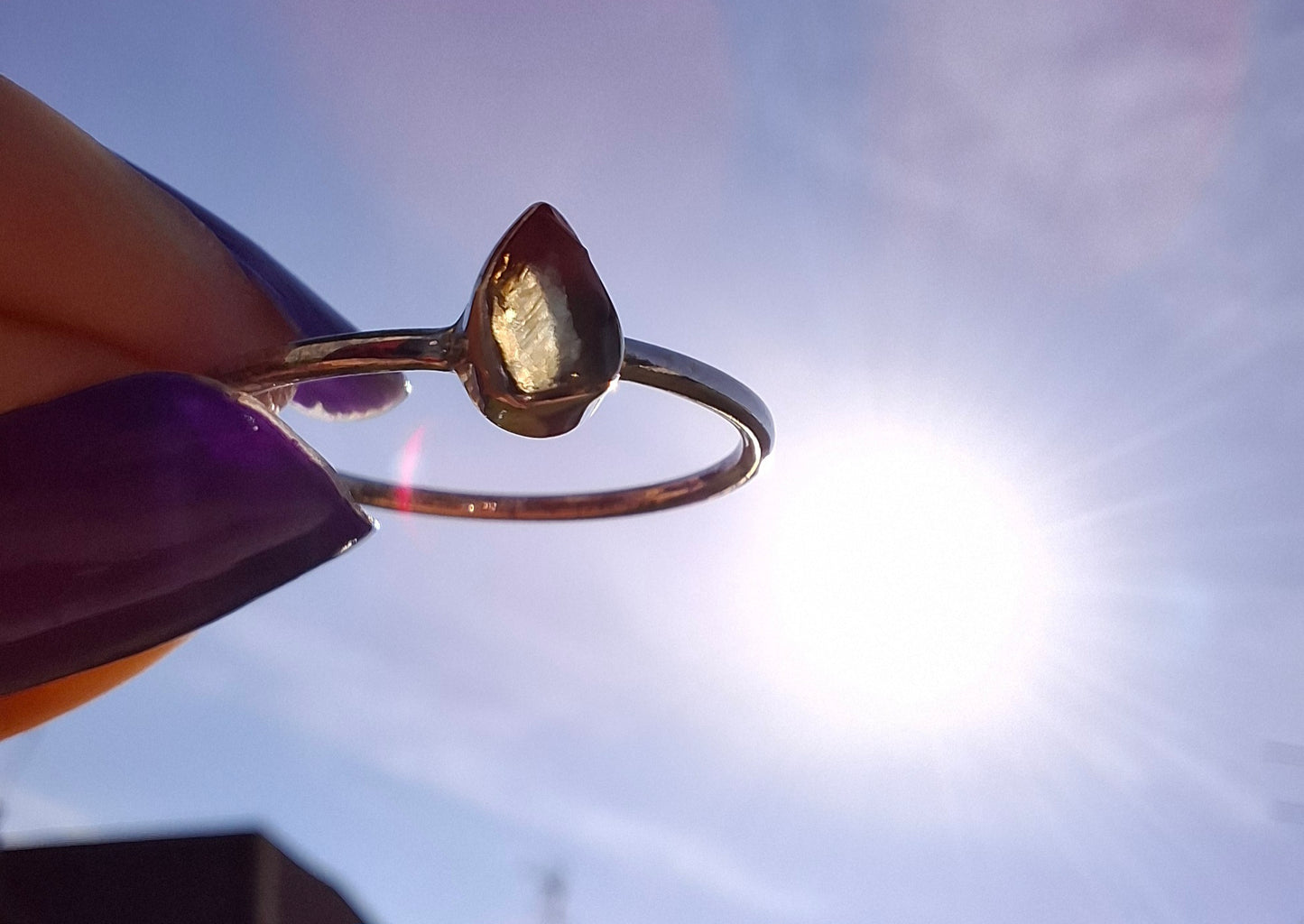Moldavite Ring, size Q, 925 Silver, Tektite (Ref: R45)
