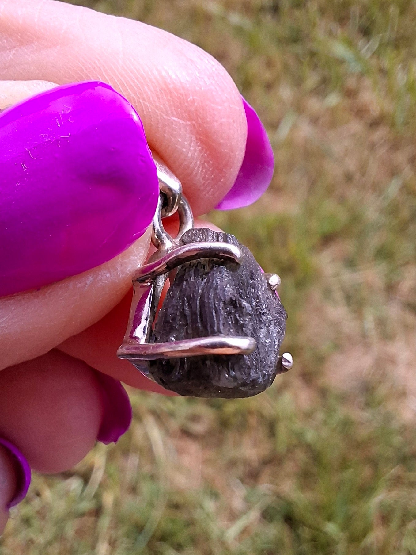 Moldavite Claw Pendant, 925 Silver, Tektite (Ref: P22)