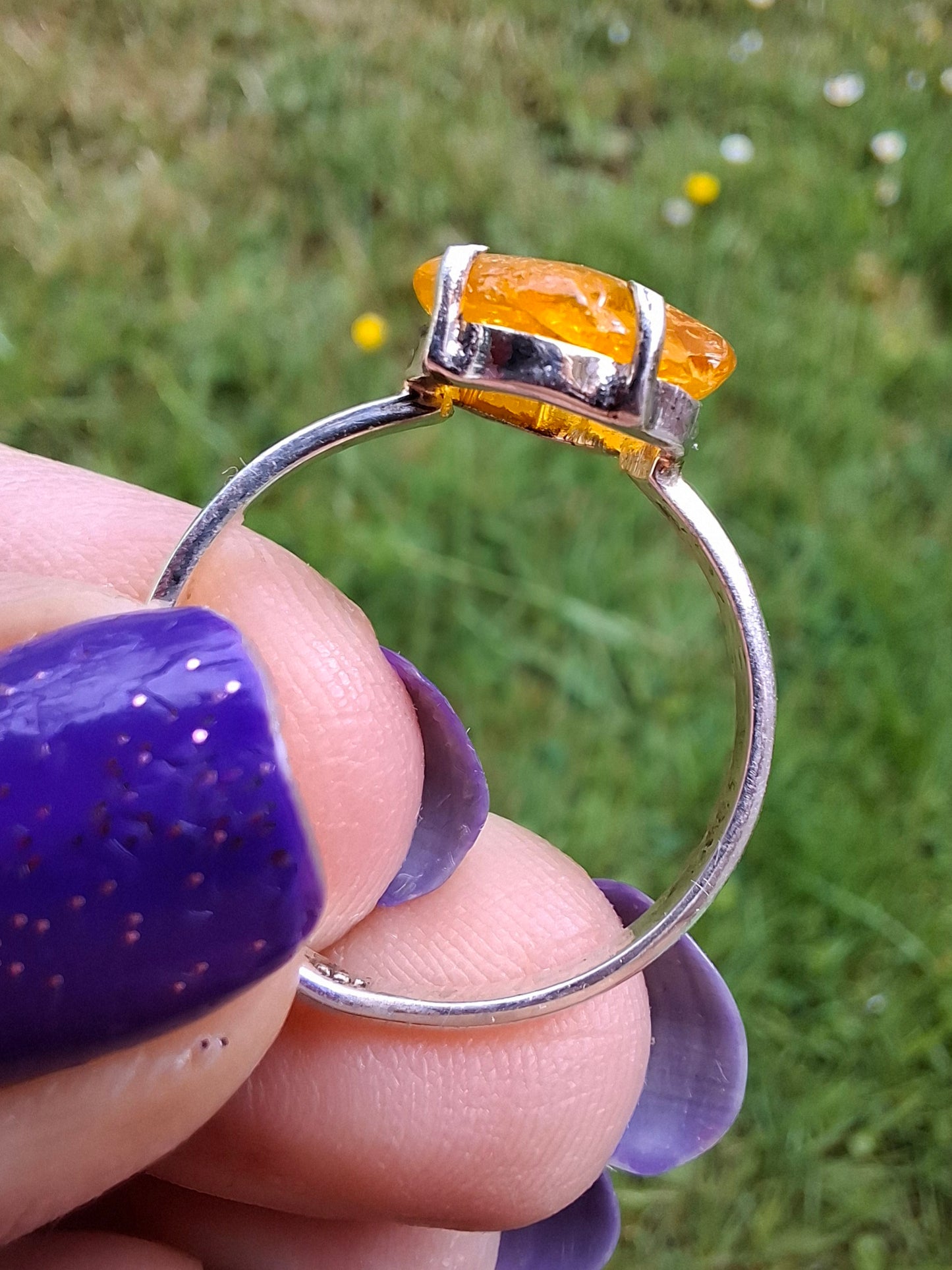 Baltic Amber Ring, size large R, 925 Silver, Fossil (Ref: AR16)