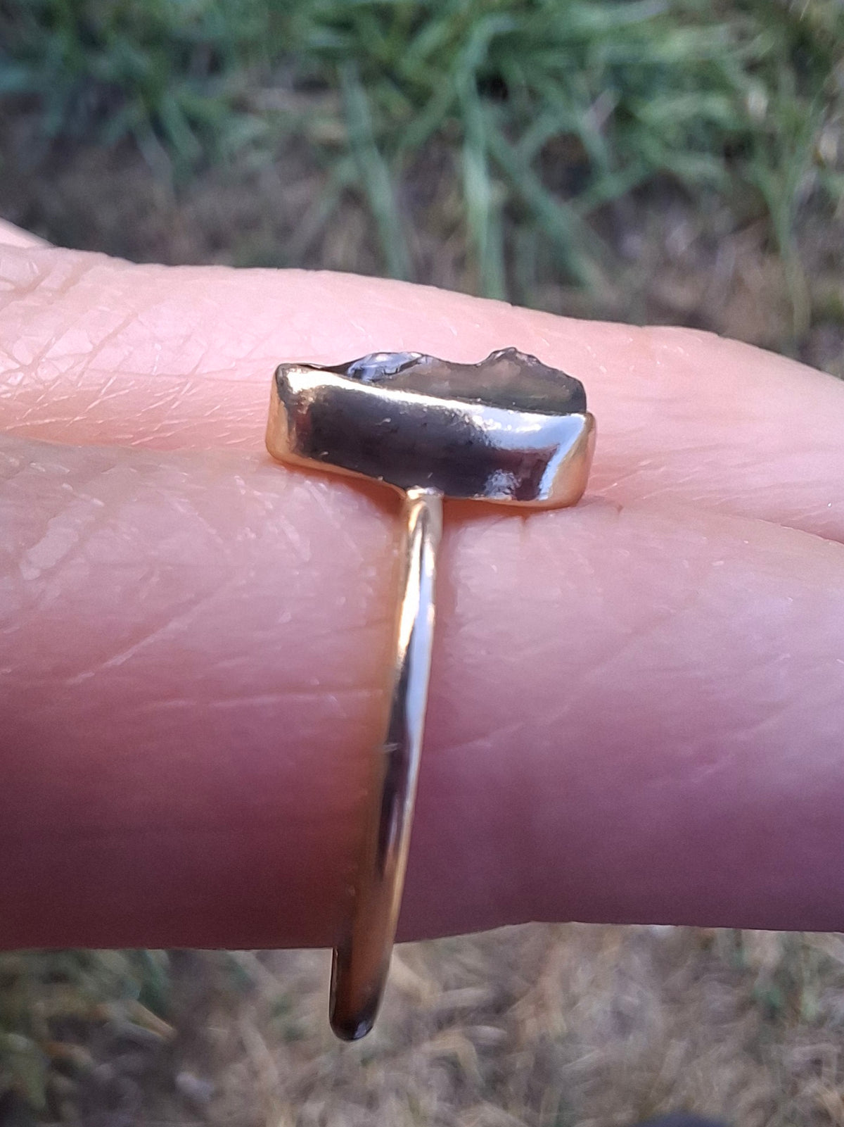 Moldavite Ring, 14K GOLD Plated, size large K / small L, Tektite (Ref: R335)