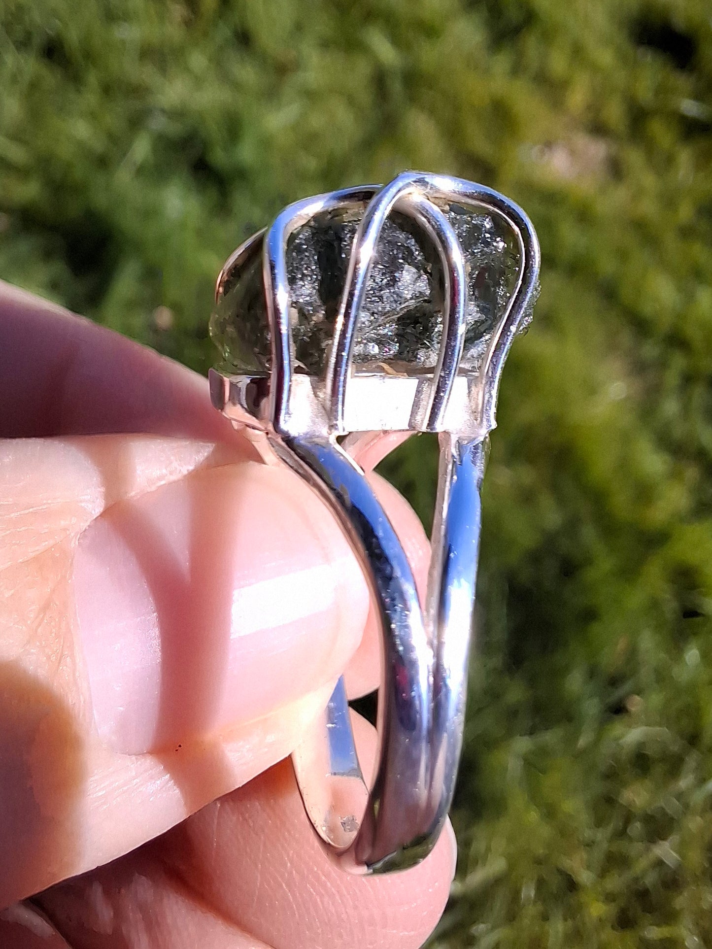 Moldavite Ring, size Q, 925 Silver, Tektite (Ref: R11)