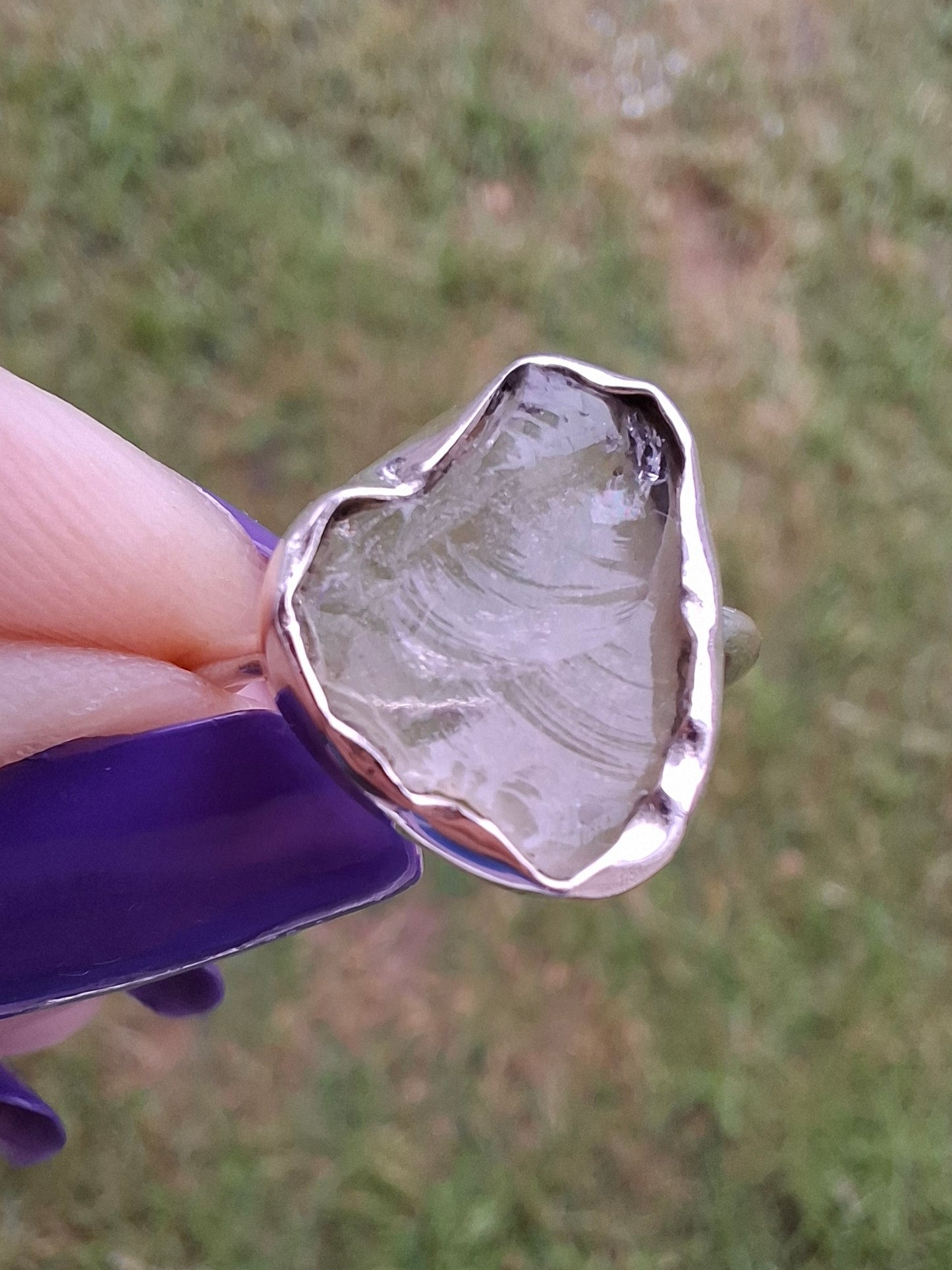 Libyan Desert Glass Ring, size large P, 925 Silver, Tektite (Ref: LR32)