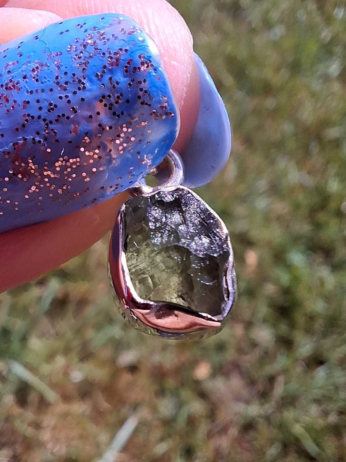 Moldavite Pendant, 925 Silver, Tektite (Ref: P86)