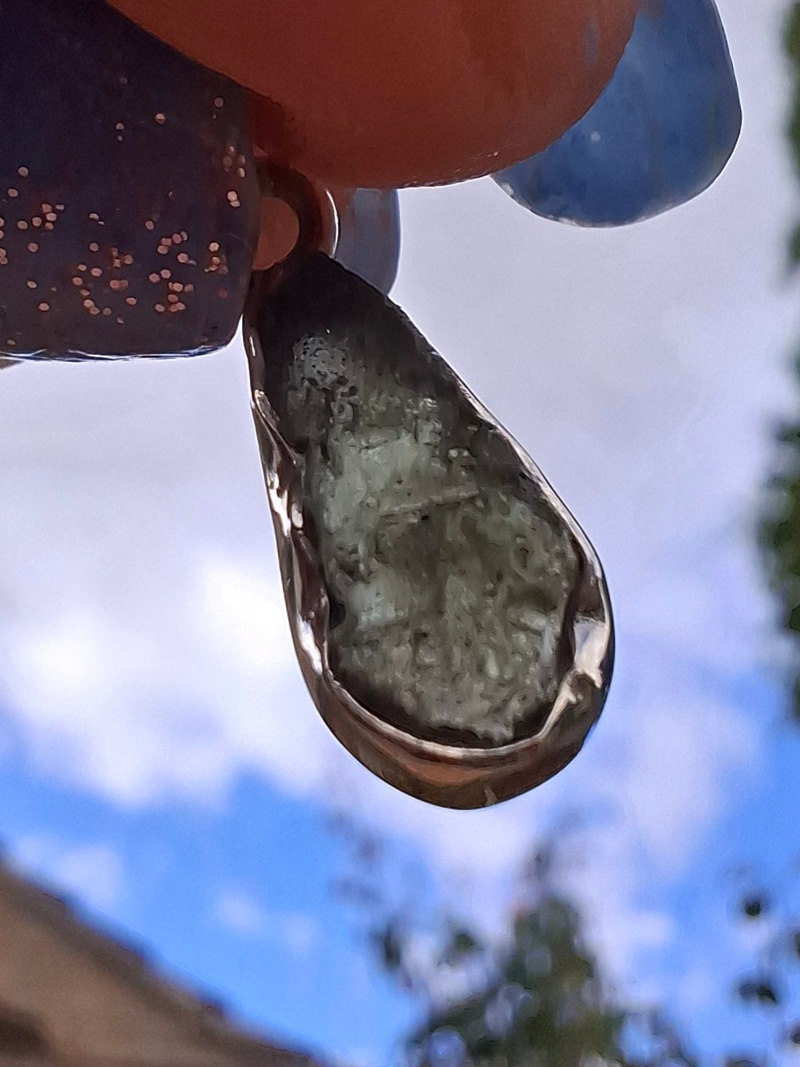 Moldavite Pendant, 925 Silver, Tektite (Ref: P73)