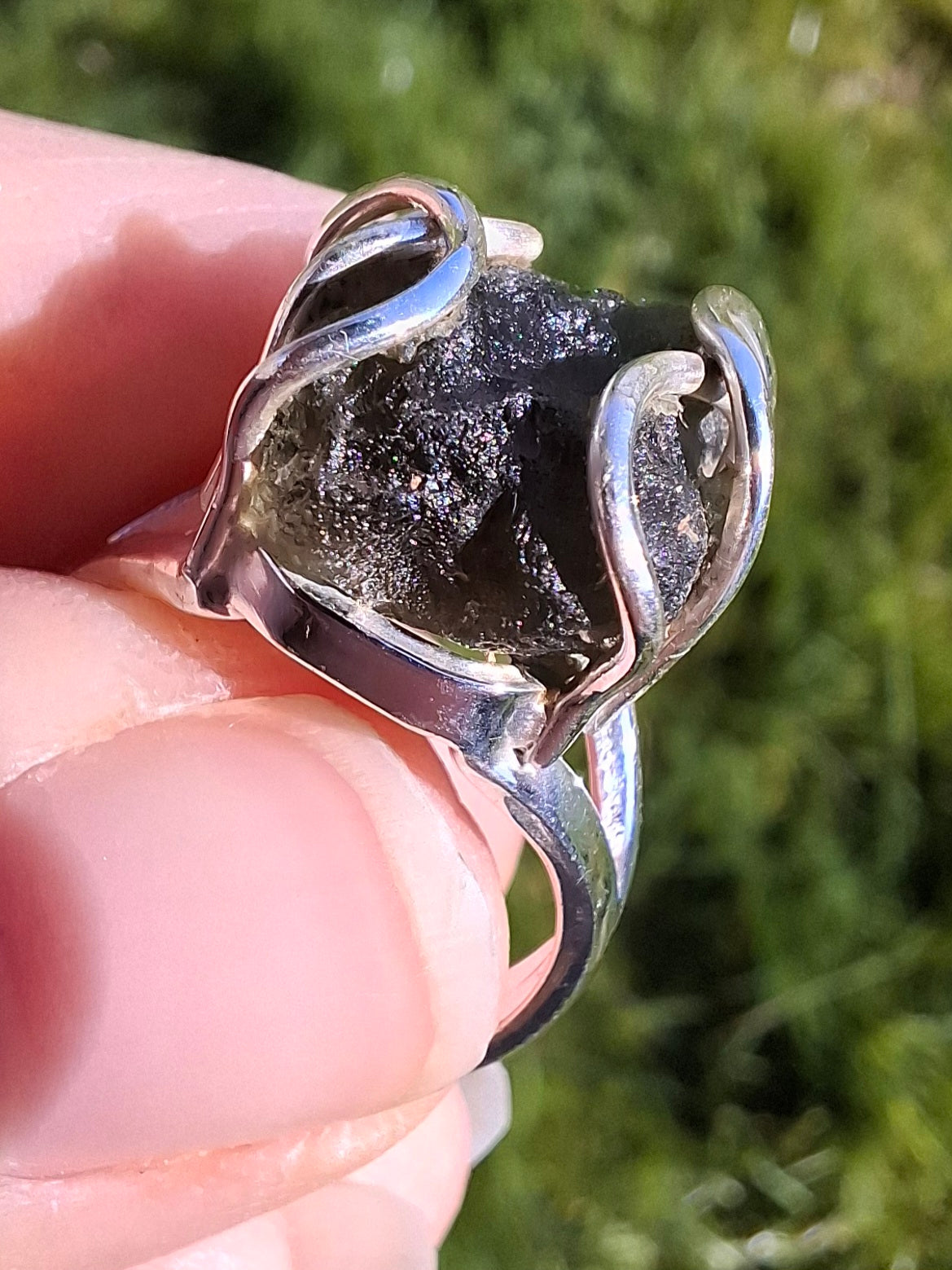 Moldavite Ring, size M, 925 Silver, Tektite (Ref: R5)