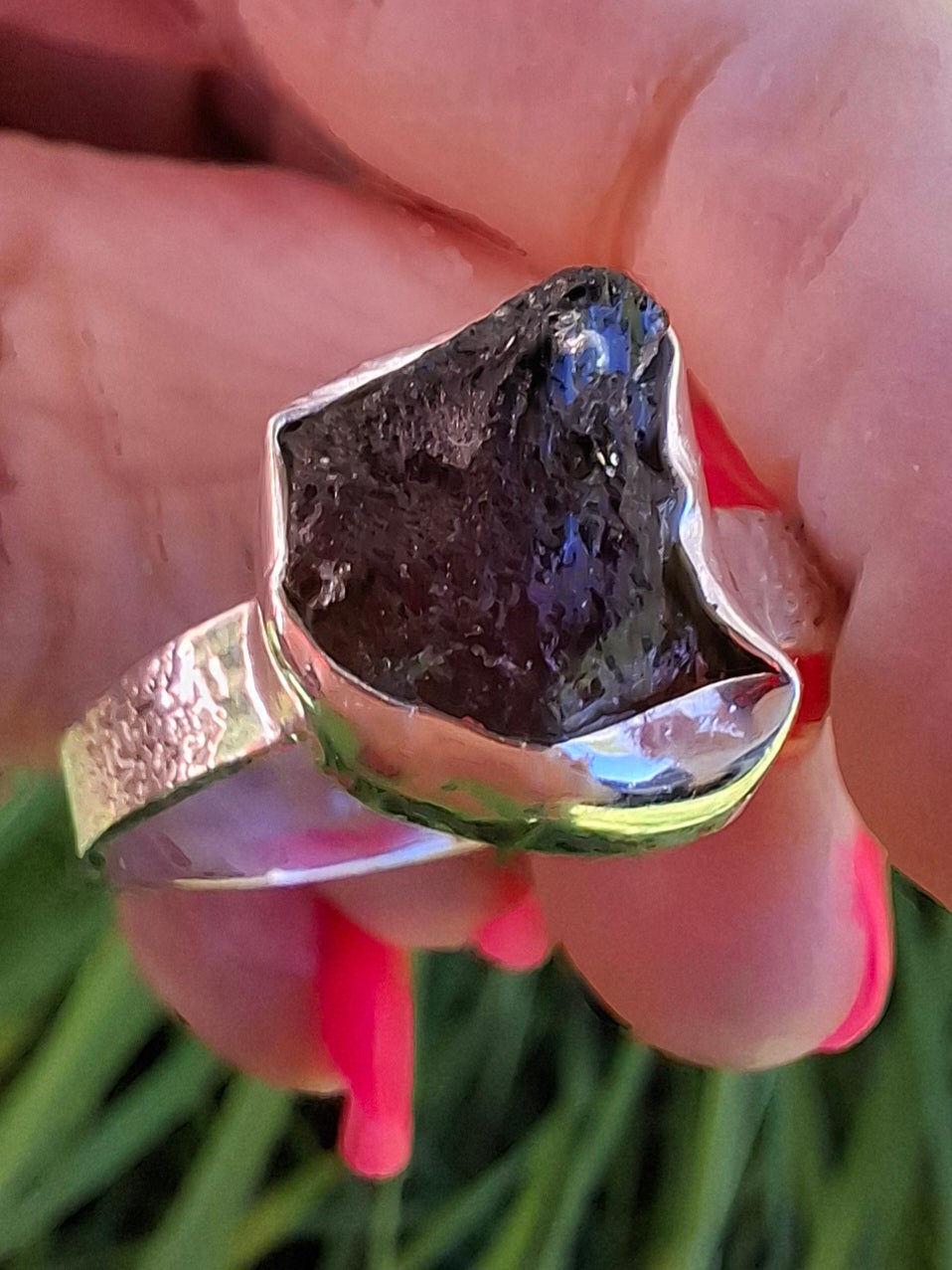 Moldavite Ring, size V, 925 Silver, Tektite (Ref: R326)