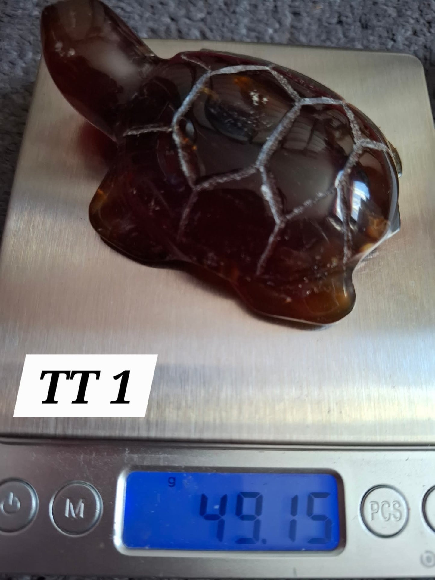 Red Amber Turtle, 49.15g, Carving, Fossil (Ref: TT1)