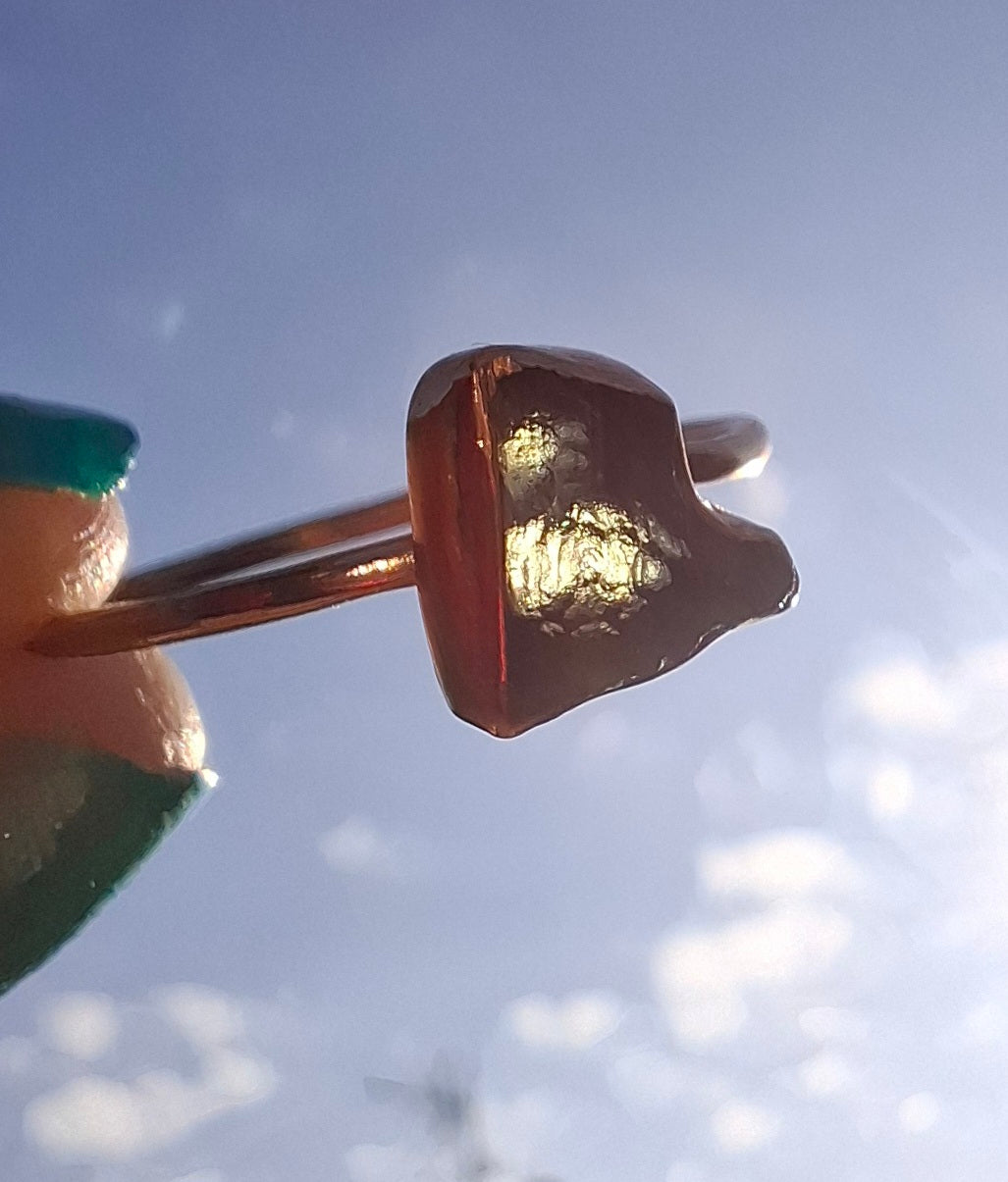Moldavite Ring, 14K GOLD Plated, size large U, Tektite (Ref: R351)