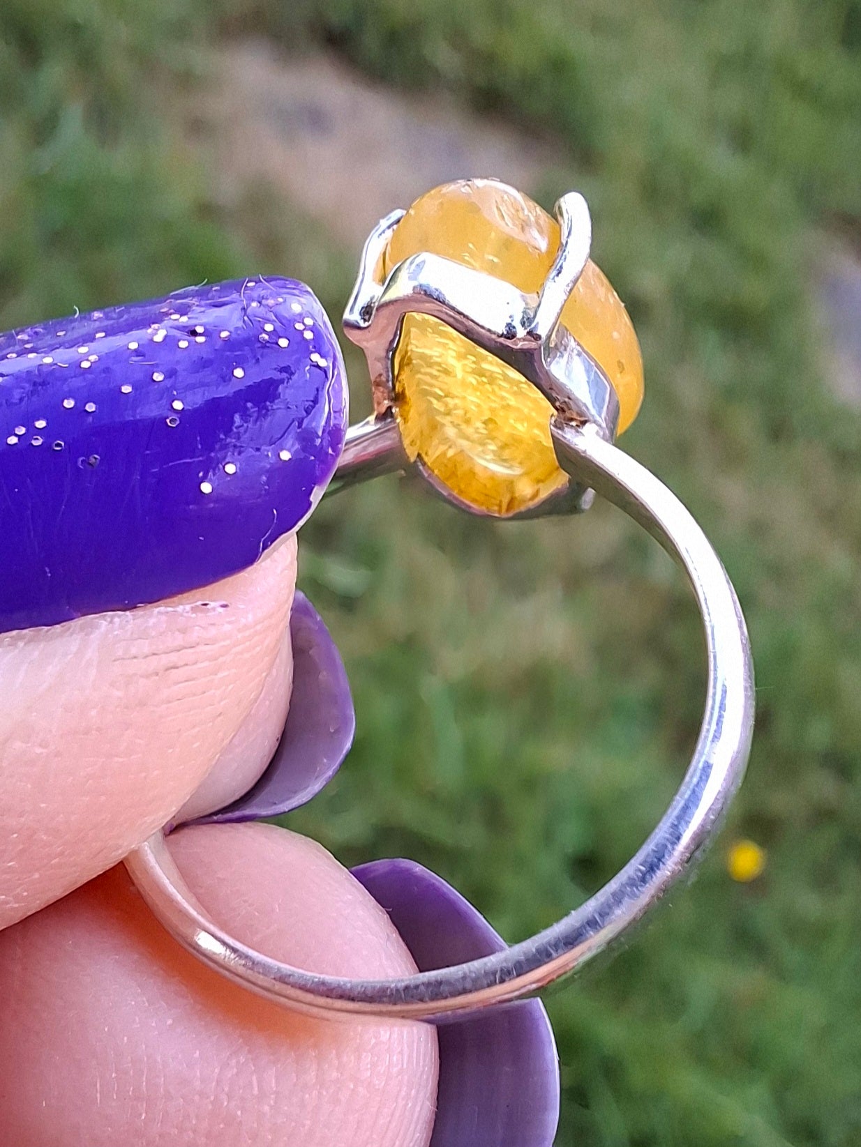 Baltic Amber Ring, size N. 925 Silver, Fossil (Ref: AR7)