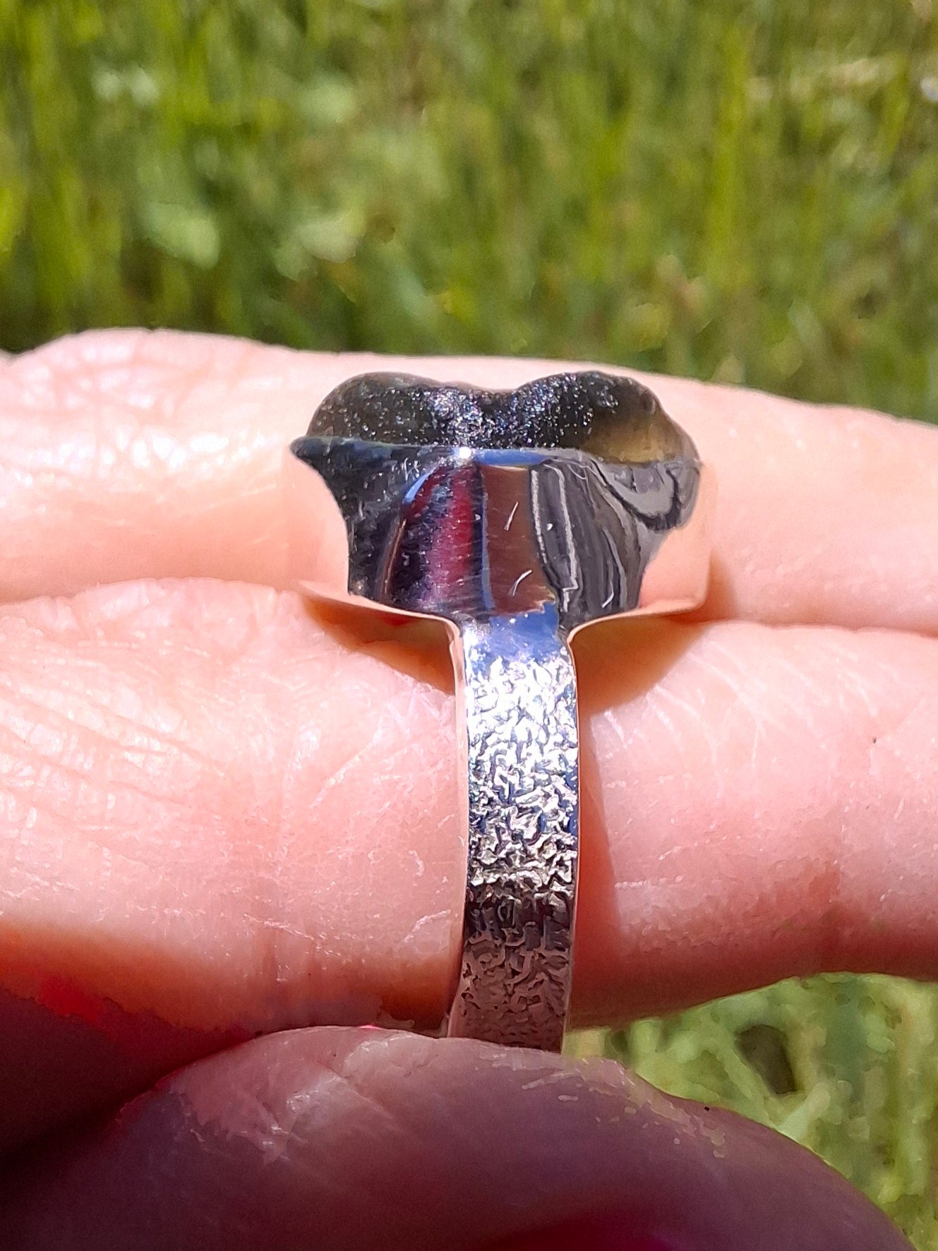 Moldavite Ring, size R, 925 Silver, Tektite (Ref: R317)