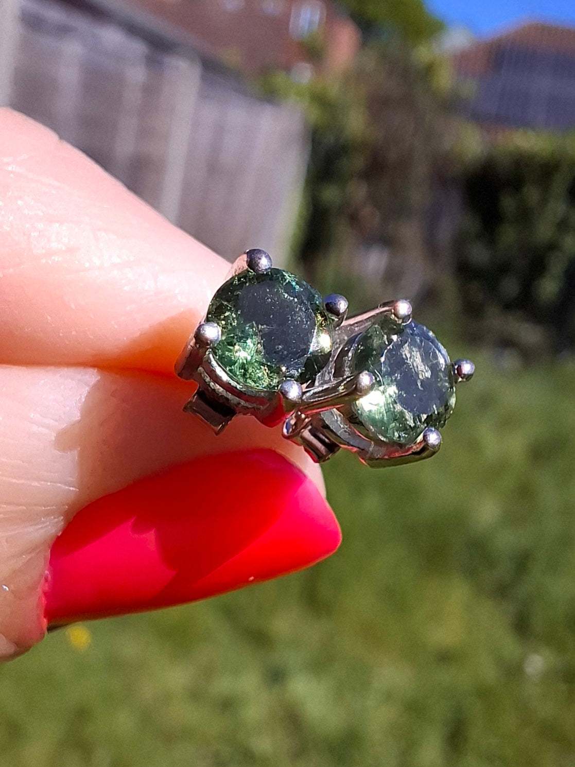 Moldavite (faceted) 5mm STUD EARRINGS, 925 Silver, Tektite (Ref: Pair51)