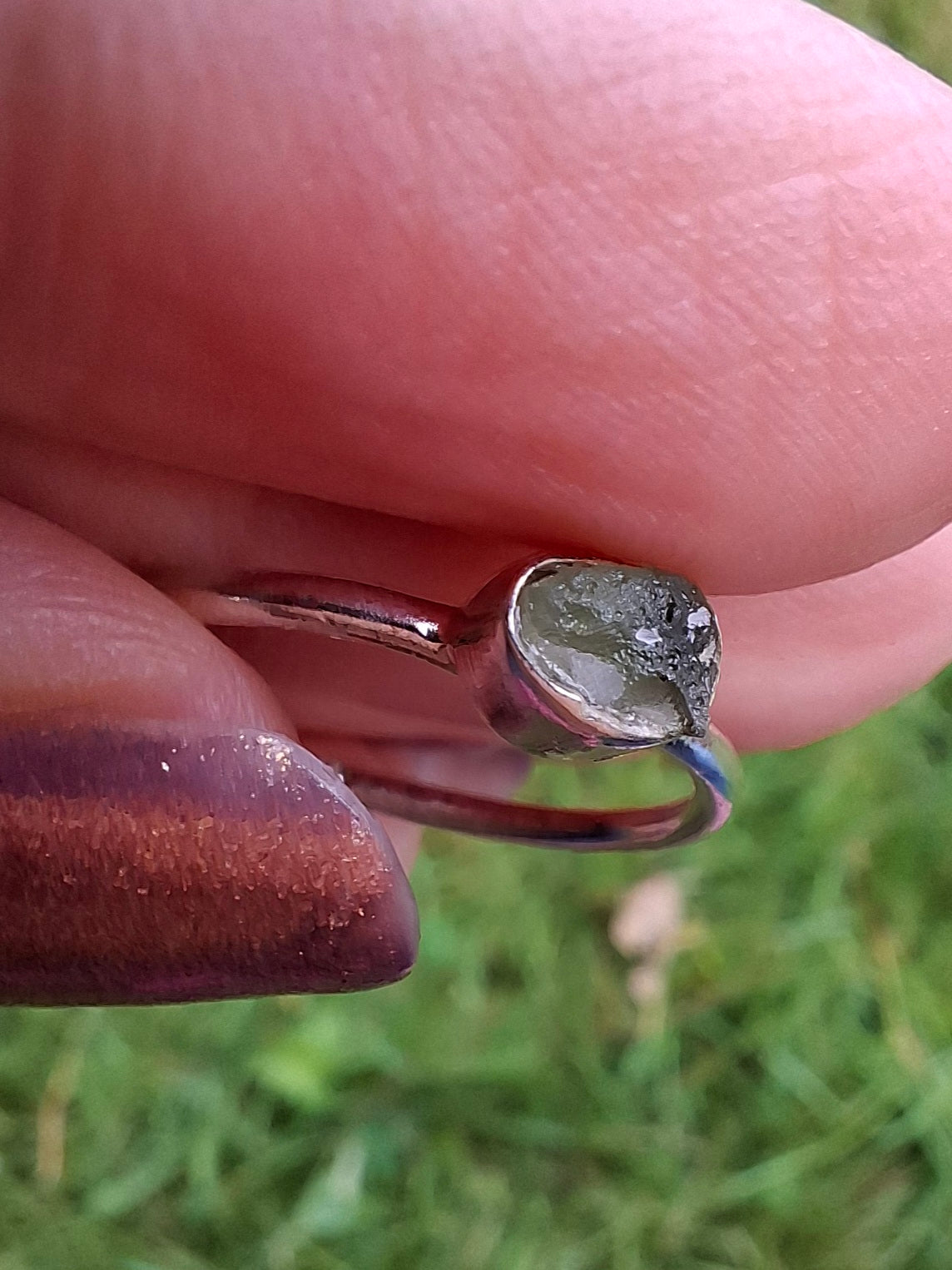 Moldavite Ring, size large M/small N, 925 Silver, Tektite (Ref: R40)