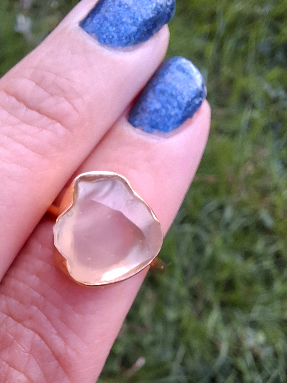 Libyan Desert Glass Ring, 14K GOLD Plated, size large M, Tektite (Ref: LR78)