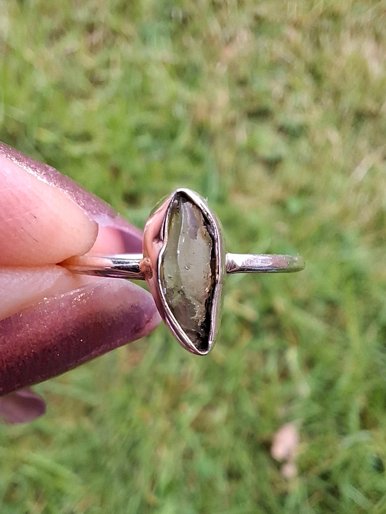 Moldavite Ring, size large M/small N, 925 Silver, Tektite (Ref: R39)