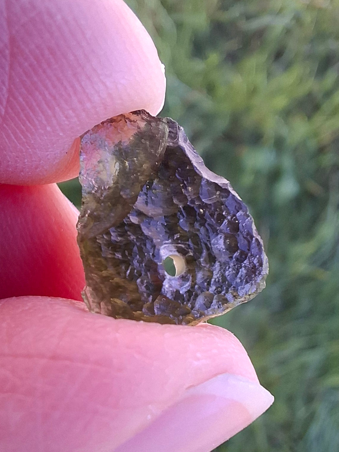 DRILLED, Moldavite Piece, 1.07g, Tektite (Ref: D30)