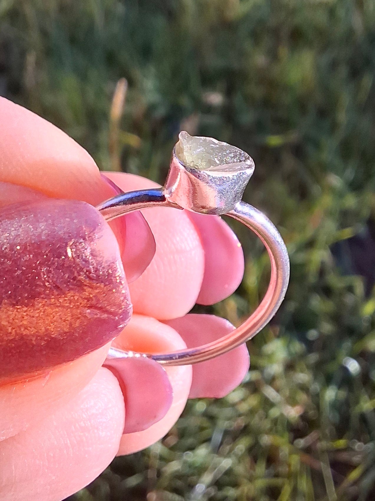 Moldavite Ring, size large M/small N, 925 Silver, Tektite (Ref: R40)