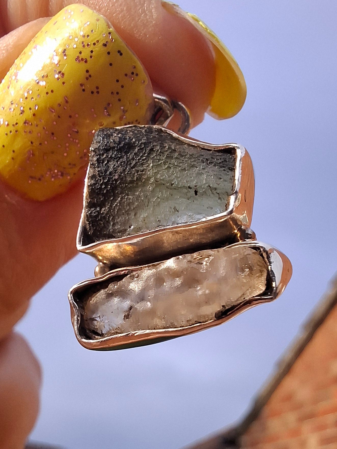 Moldavite & Libyan Desert Glass Pendant, 925 Silver, Tektite (Ref: MLP6)