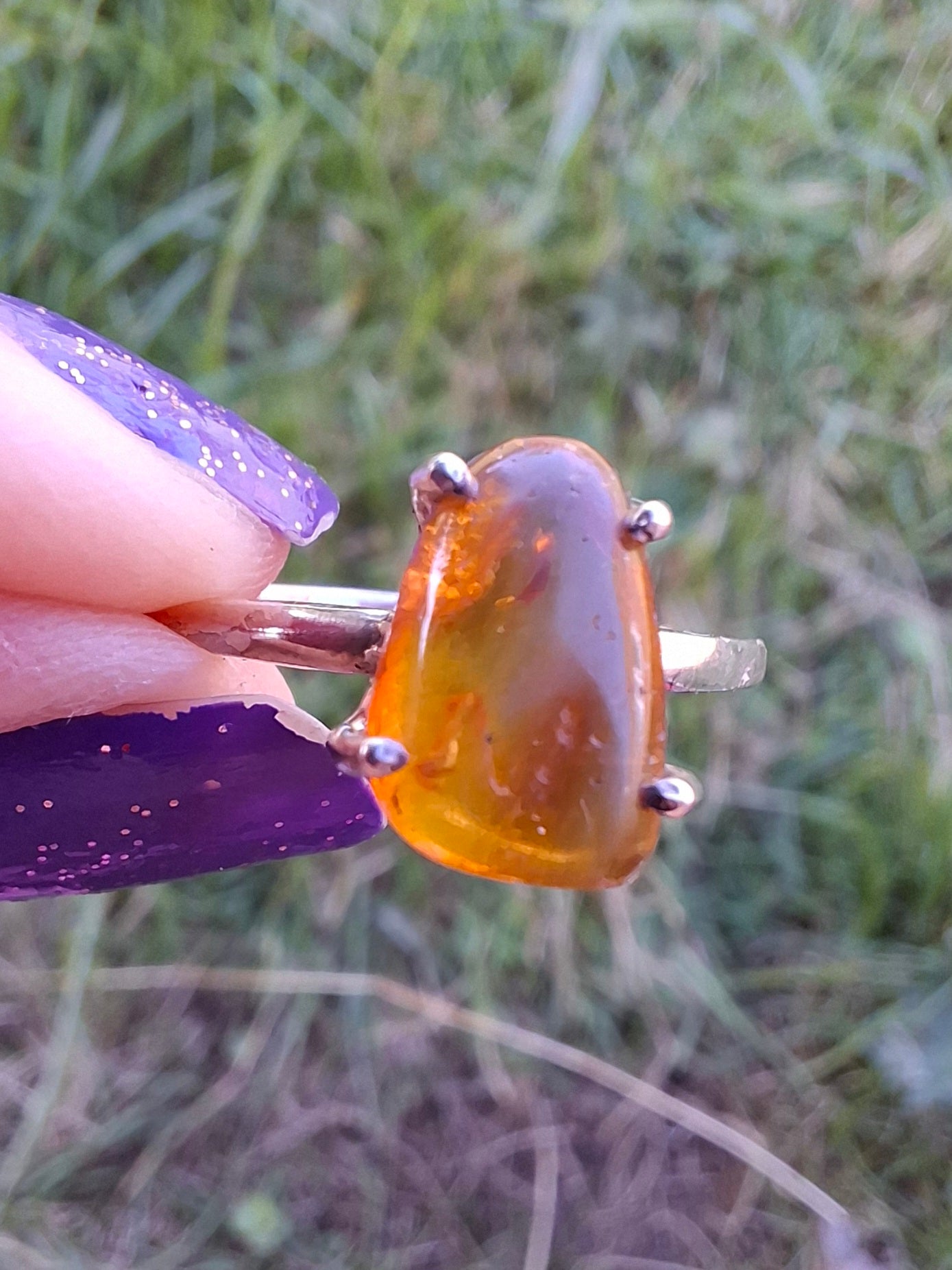 Baltic Amber Ring, size large V, 925 Silver, Fossil (Ref: AR24)