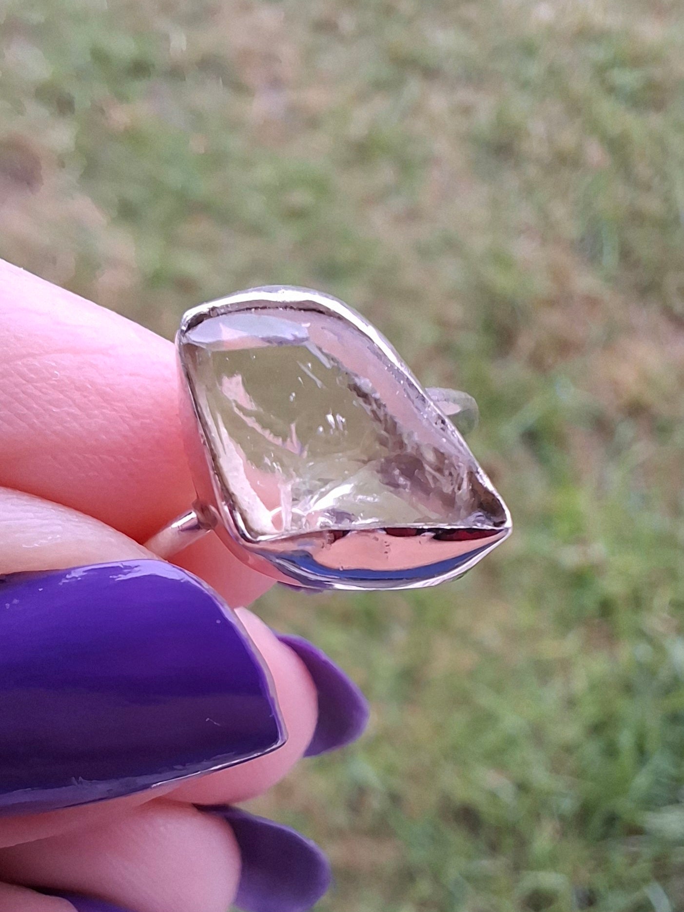 Libyan Desert Glass Ring, size large O, 925 Silver, Tektite (Ref: LR23)