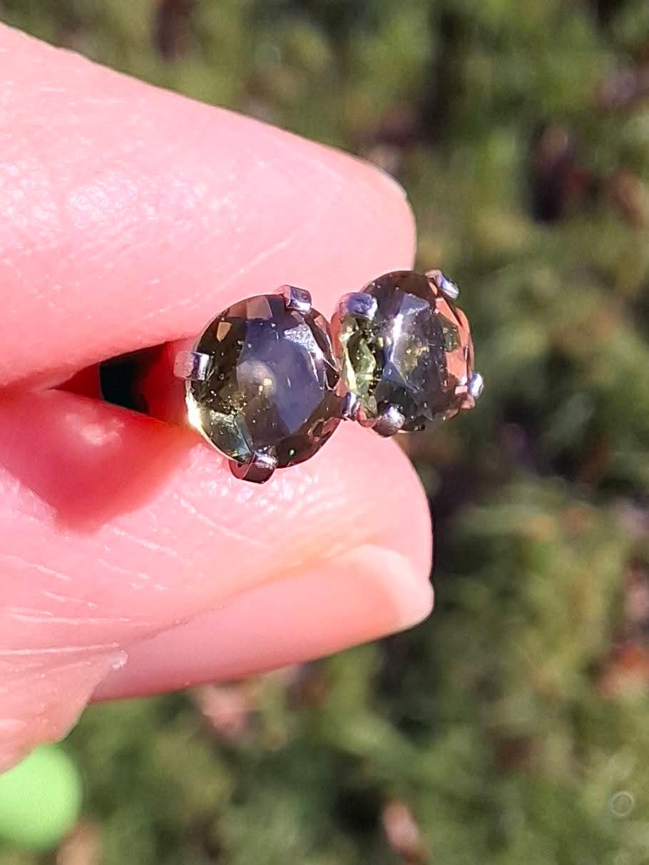 Moldavite (faceted) PLUGS, 5mm, 4G, Surgical Steel, Tektite (Ref: Plug1)