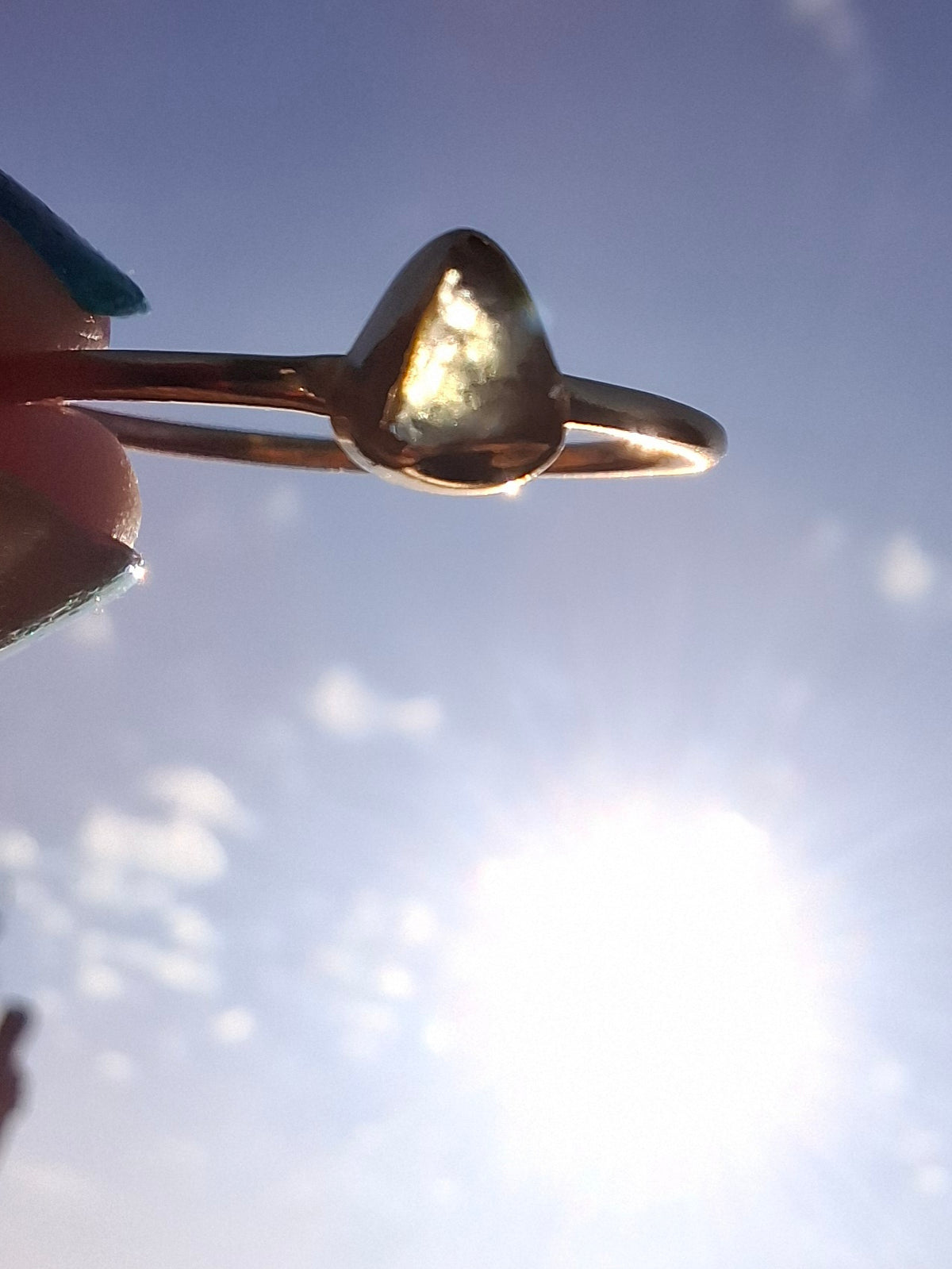Moldavite Ring, 14K GOLD Plated, size large T, Tektite (Ref: R349)