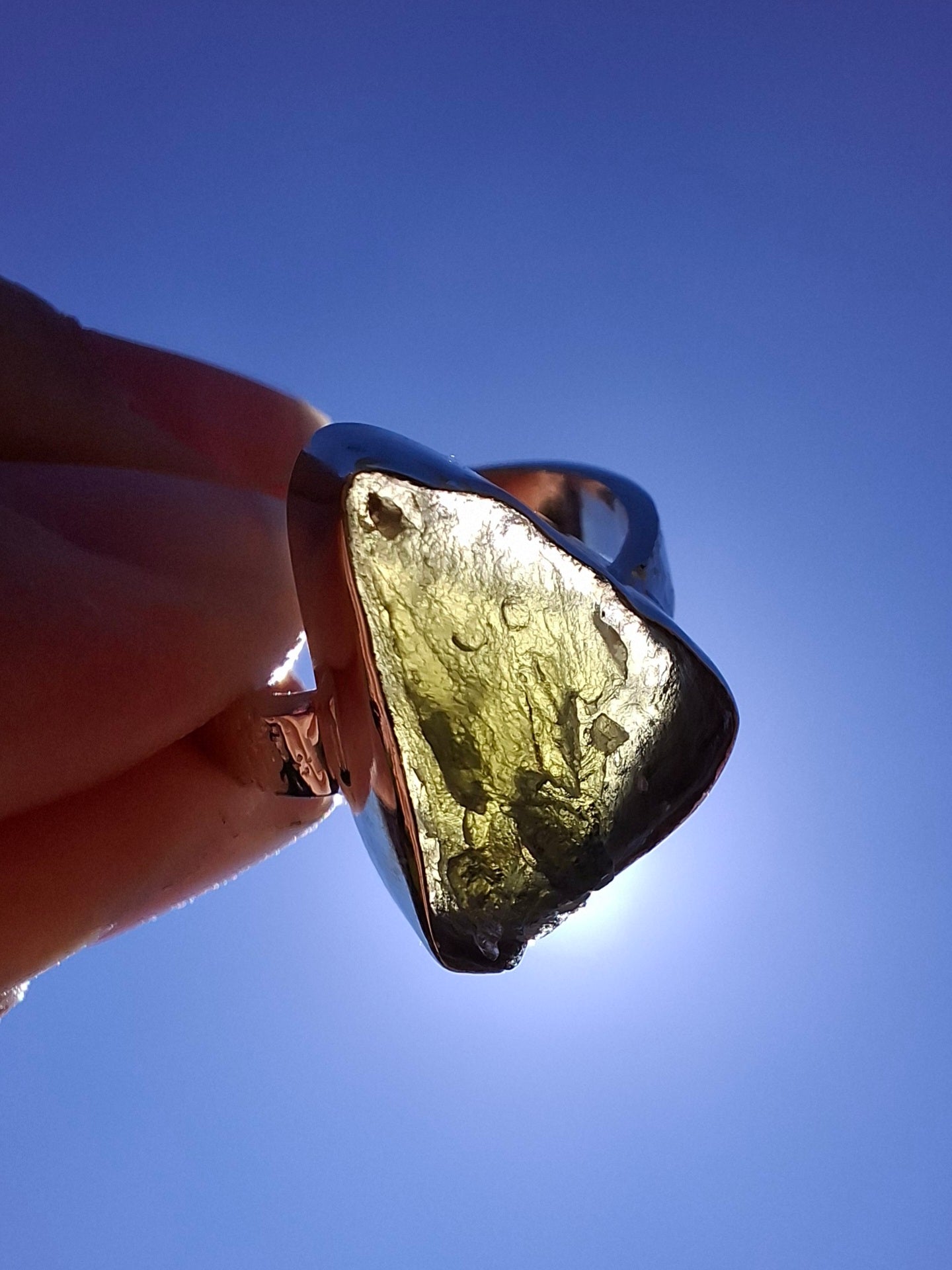 Moldavite Ring, size small K, 925 Silver, Tektite (Ref: R299)