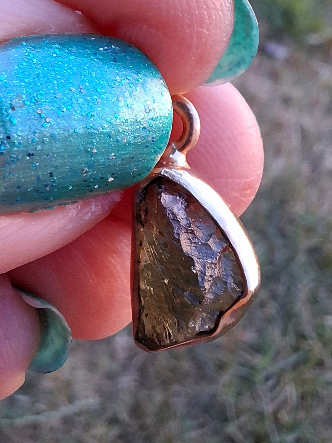 Moldavite Pendant, 14K GOLD Plated, Tektite (Ref: P449)